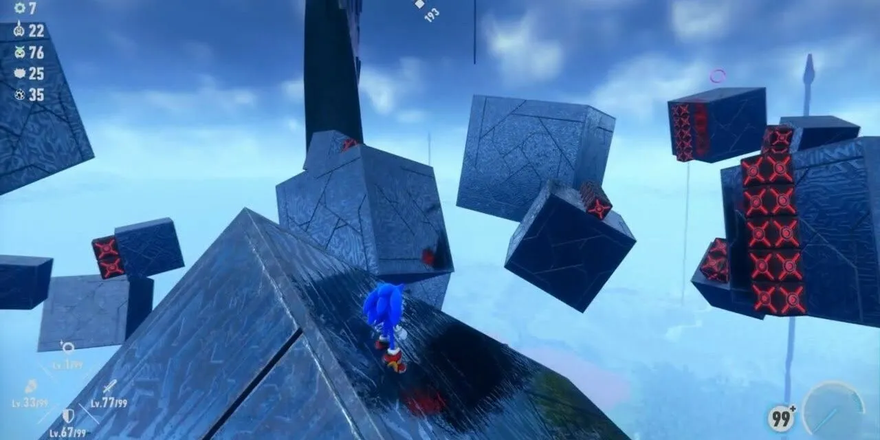 Sonic với ánh mắt quyết tâm trong tựa game Sonic Frontiers, một trong những game khó nhằn cho người chơi muốn hoàn thành mọi thứ