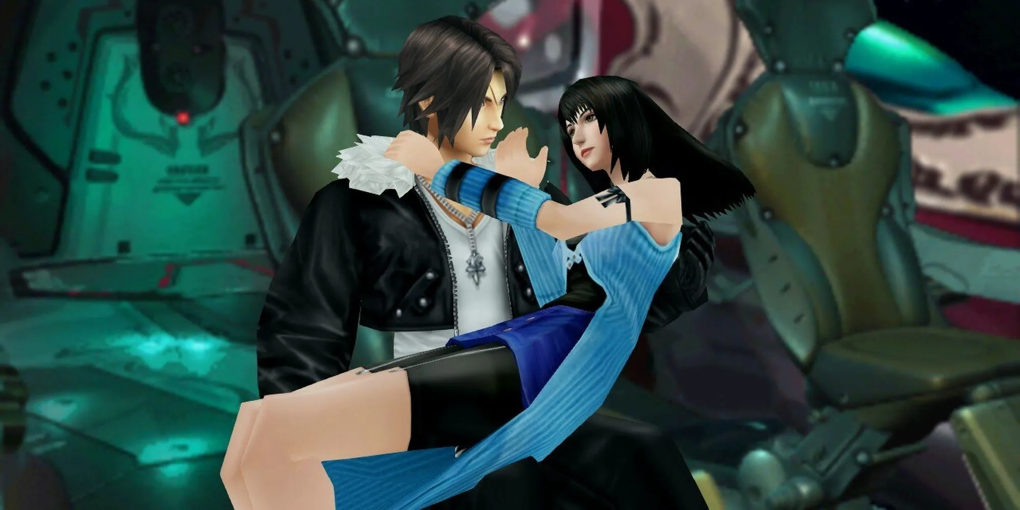 Squall Leonhart ôm Rinoa Heartilly trong Final Fantasy VIII, cặp đôi định mệnh vướng vào twist cốt truyện &quot;mất trí nhớ&quot;.