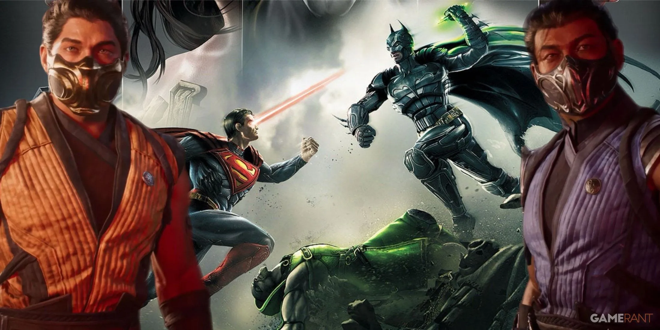 Superman và Batman đối đầu trong đấu trường tối tăm, đại diện cho các tựa game đối kháng đỉnh cao từ NetherRealm Studios ngoài Mortal Kombat.