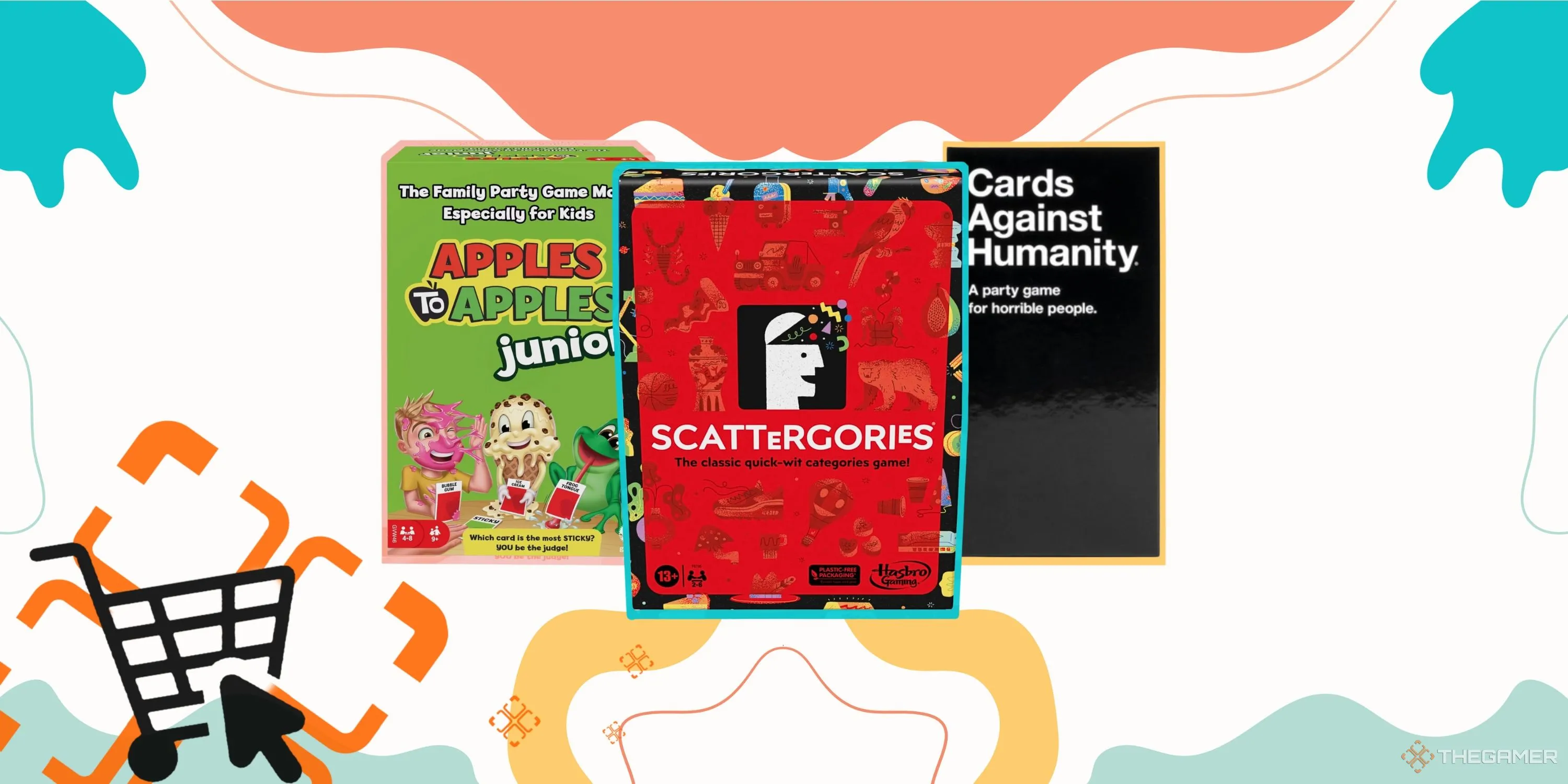Tập hợp các board game tương tự Apples to Apples như Apples to Apples Jr., Scattergories và Cards Against Humanity, thường là những lựa chọn phù hợp cho các trò chơi từ ngữ và kết nối ý tưởng.