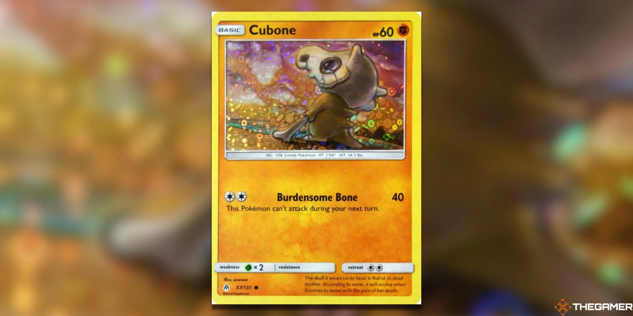 Thẻ bài Cubone 57/131 General Mills trong một khung cảnh trầm tư, nhìn xa xăm