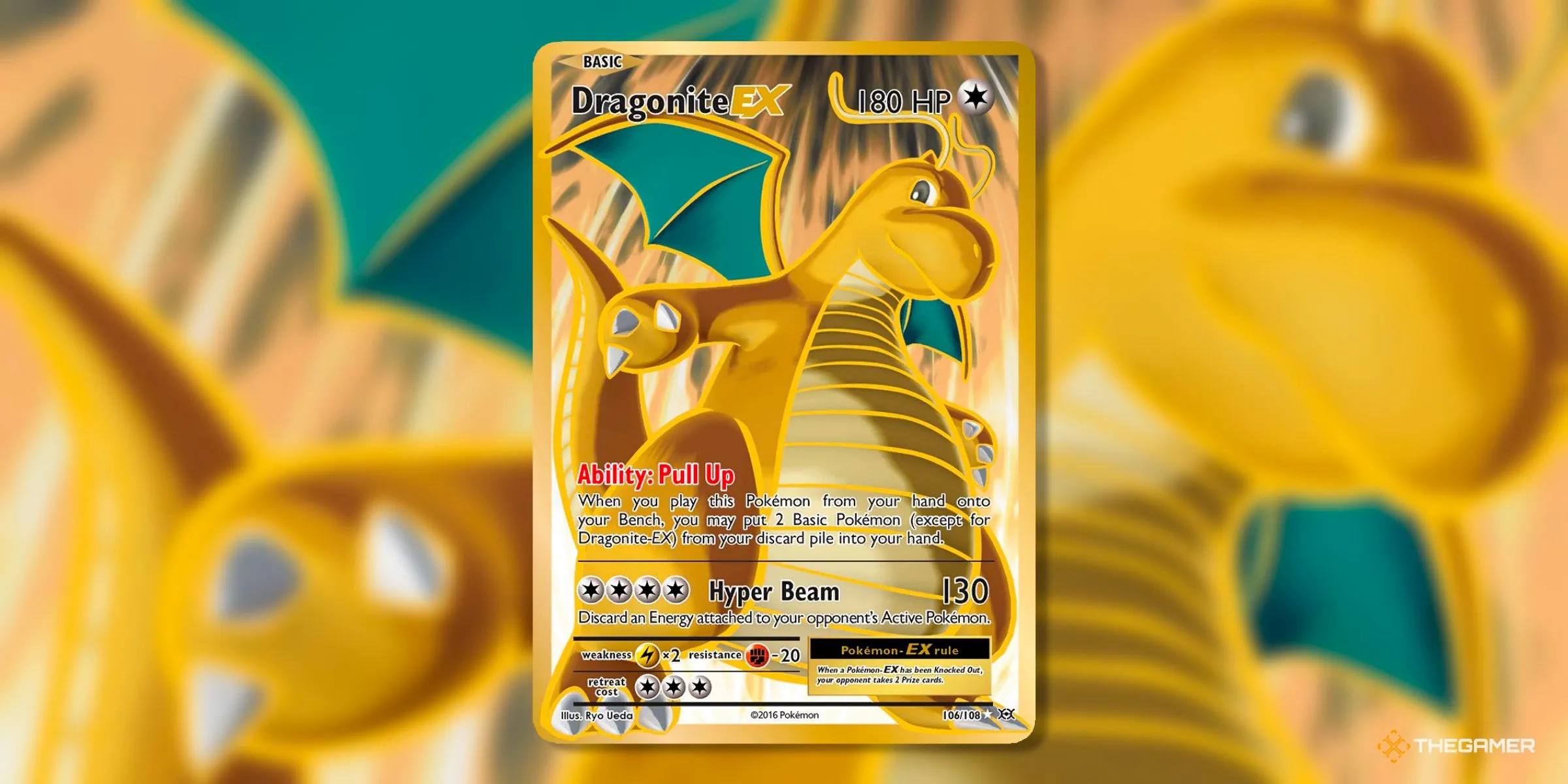 Thẻ bài Dragonite EX Full Art (106) từ set Evolutions kỷ nguyên XY của Pokemon TCG.
