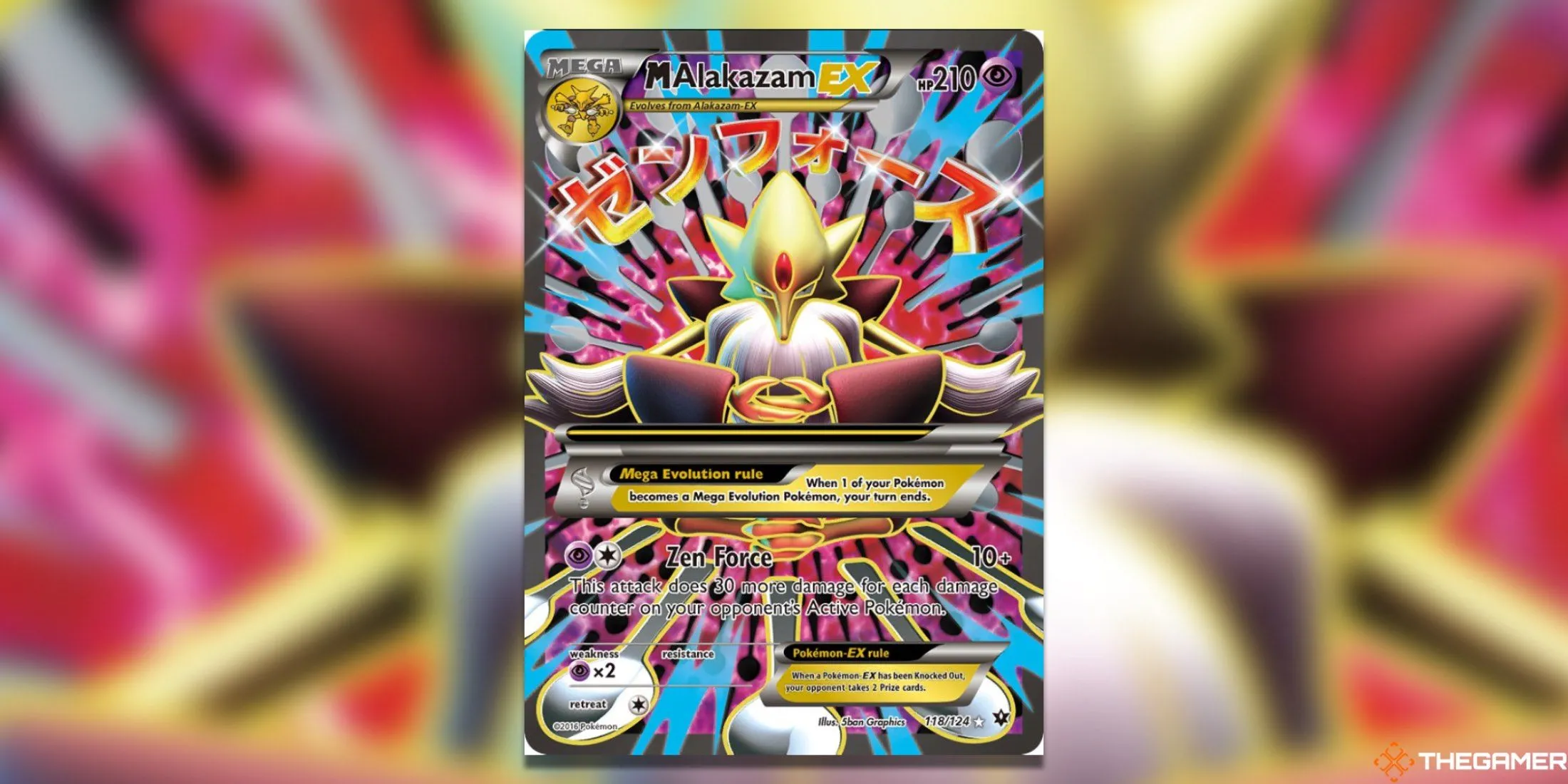 Thẻ bài Mega Alakazam EX huyền bí từ bộ Pokémon TCG Fates Collide, với sức mạnh tinh thần vượt trội.