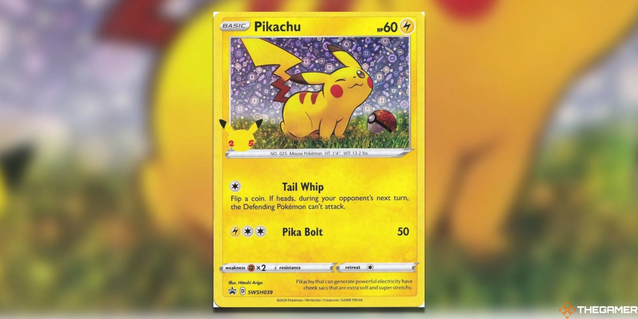 Thẻ bài Pikachu SW-SH039 promo General Mills từ Pokemon TCG với hiệu ứng holo