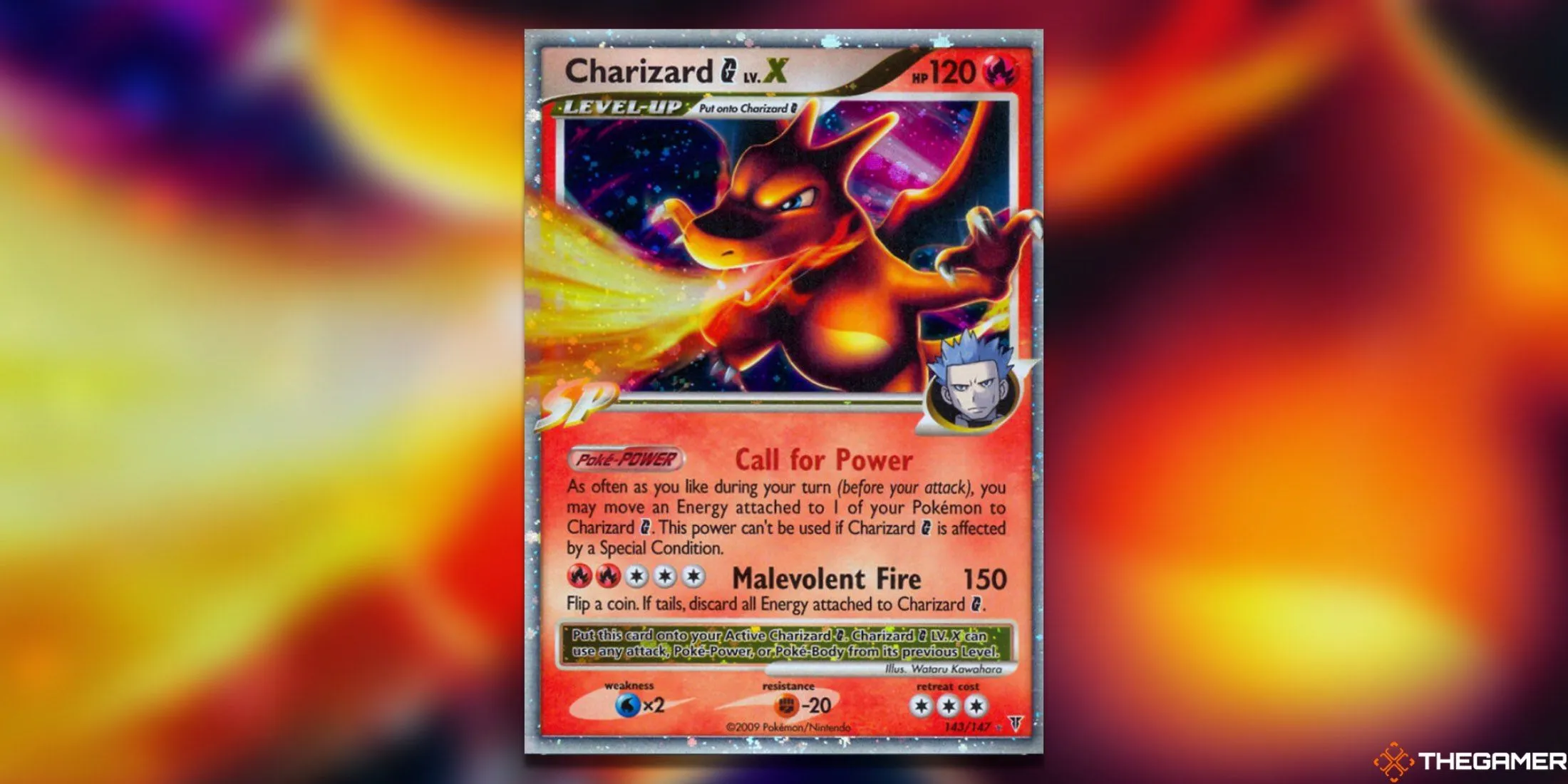 Thẻ bài Pokemon TCG Charizard G LV. X từ bộ Supreme Victors, với thiết kế rực lửa và mạnh mẽ của Charizard.