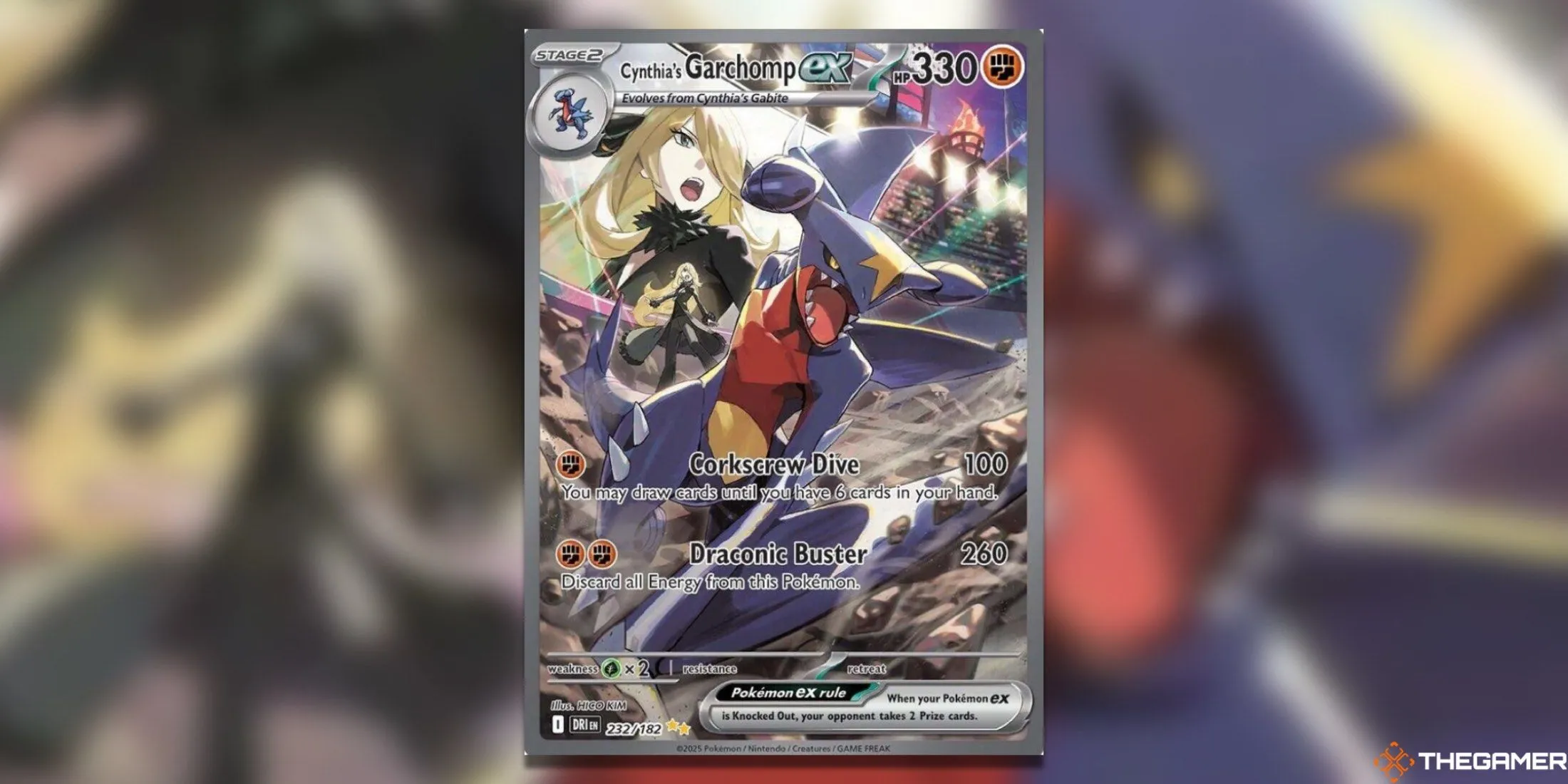 Thẻ bài Pokemon TCG Cynthia’s Garchomp ex Special Illustration Rare trong Destined Rivals, Garchomp tấn công với tốc độ cao