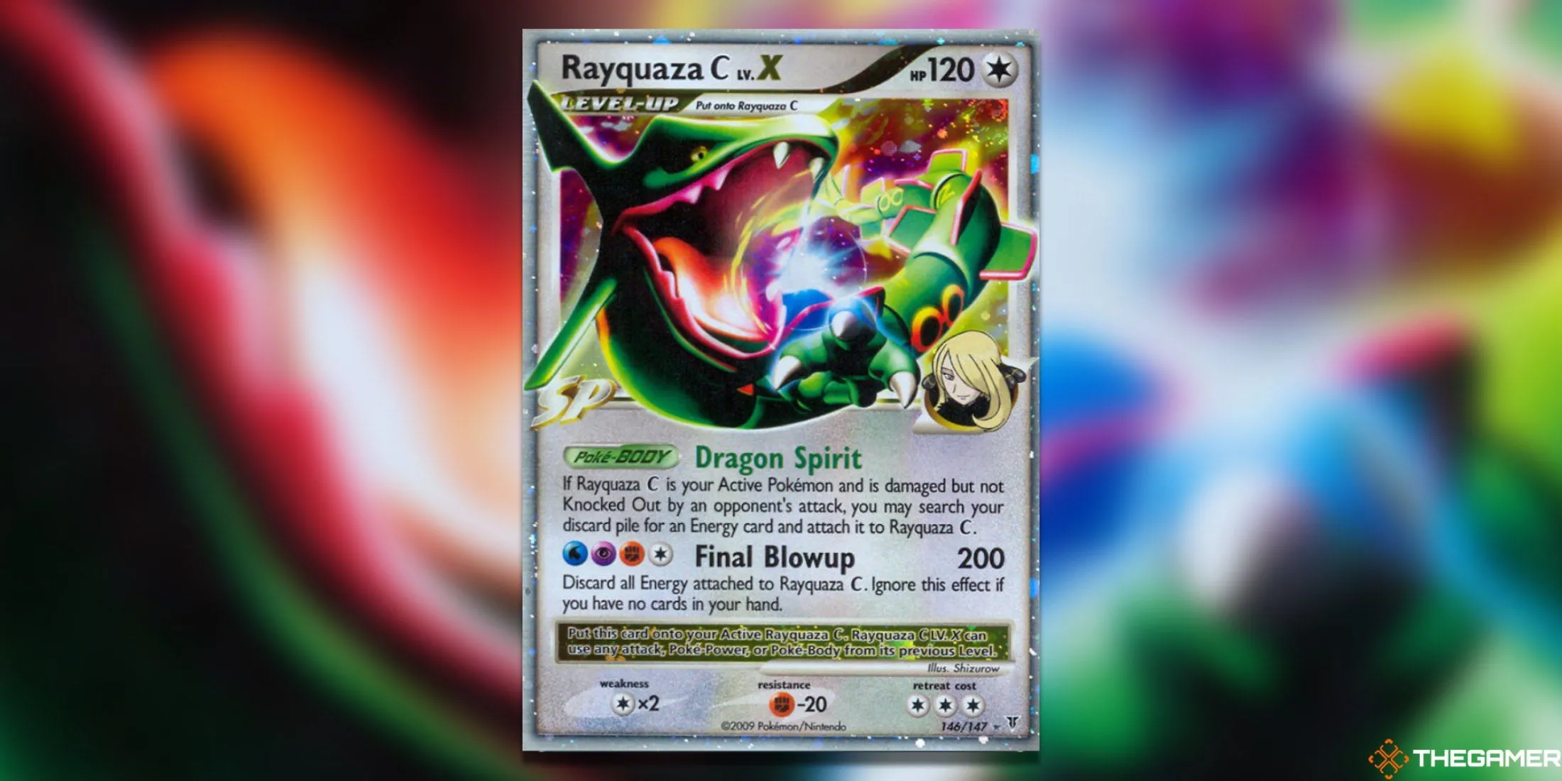 Thẻ bài Pokemon TCG Rayquaza C LV. X từ bộ Supreme Victors, thể hiện Rayquaza trong tư thế bay đầy mạnh mẽ.