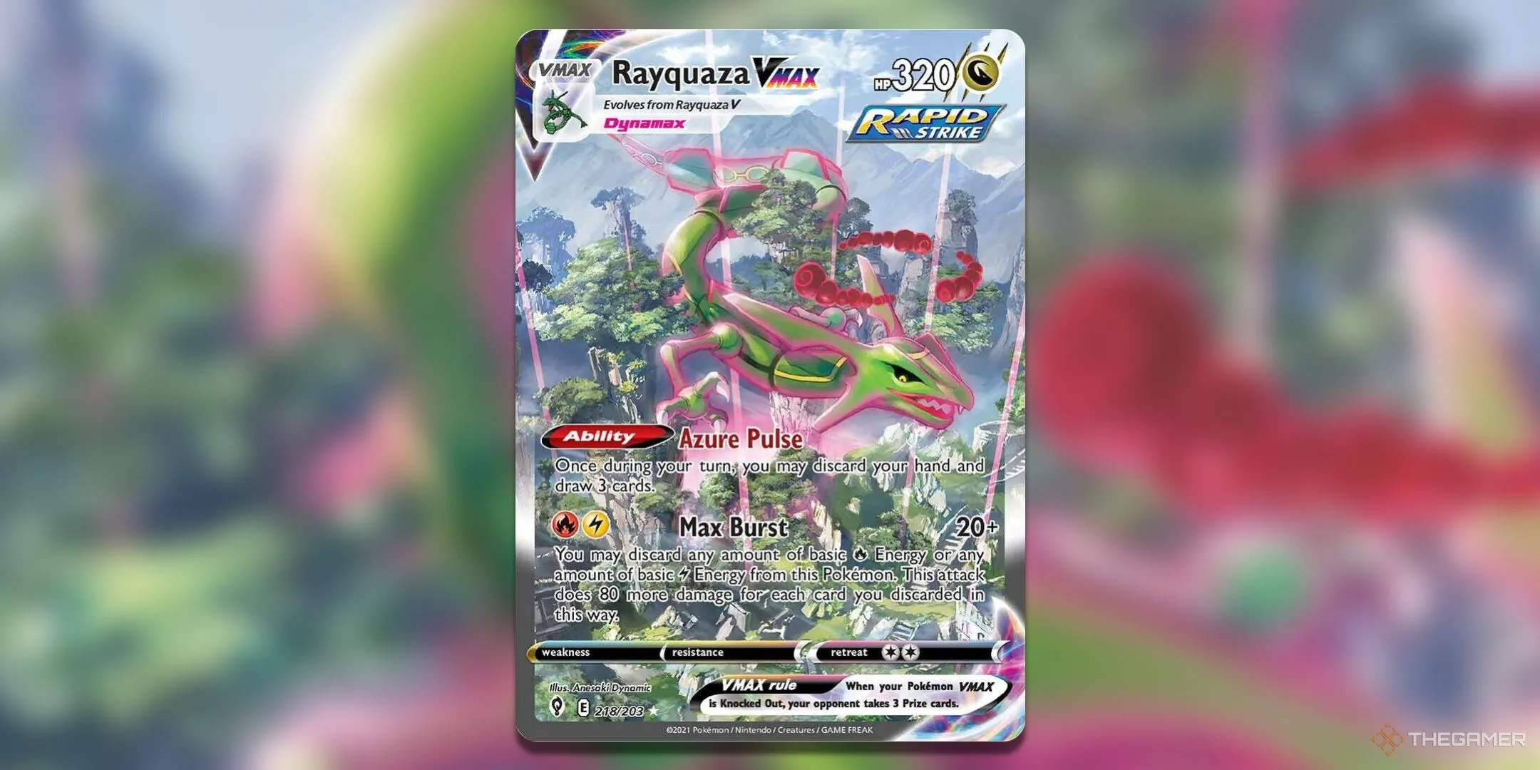 Thẻ bài Pokemon TCG Rayquaza VMAX Alternate Art Secret từ set Evolving Skies