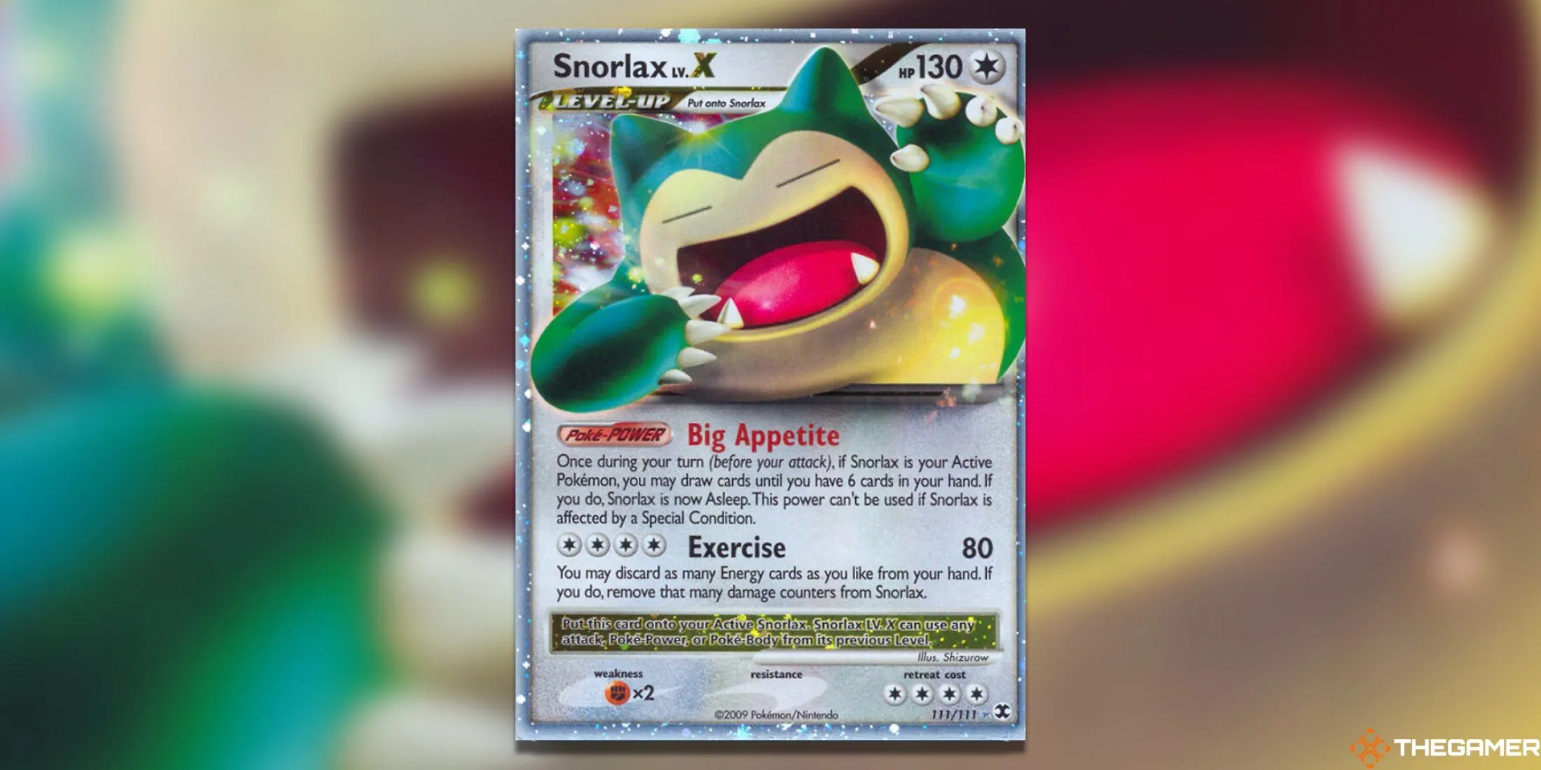 Thẻ bài Pokemon TCG Snorlax LV. X từ bộ Rising Rivals, khắc họa Snorlax trong tư thế chủ động, không ngủ như thường lệ.