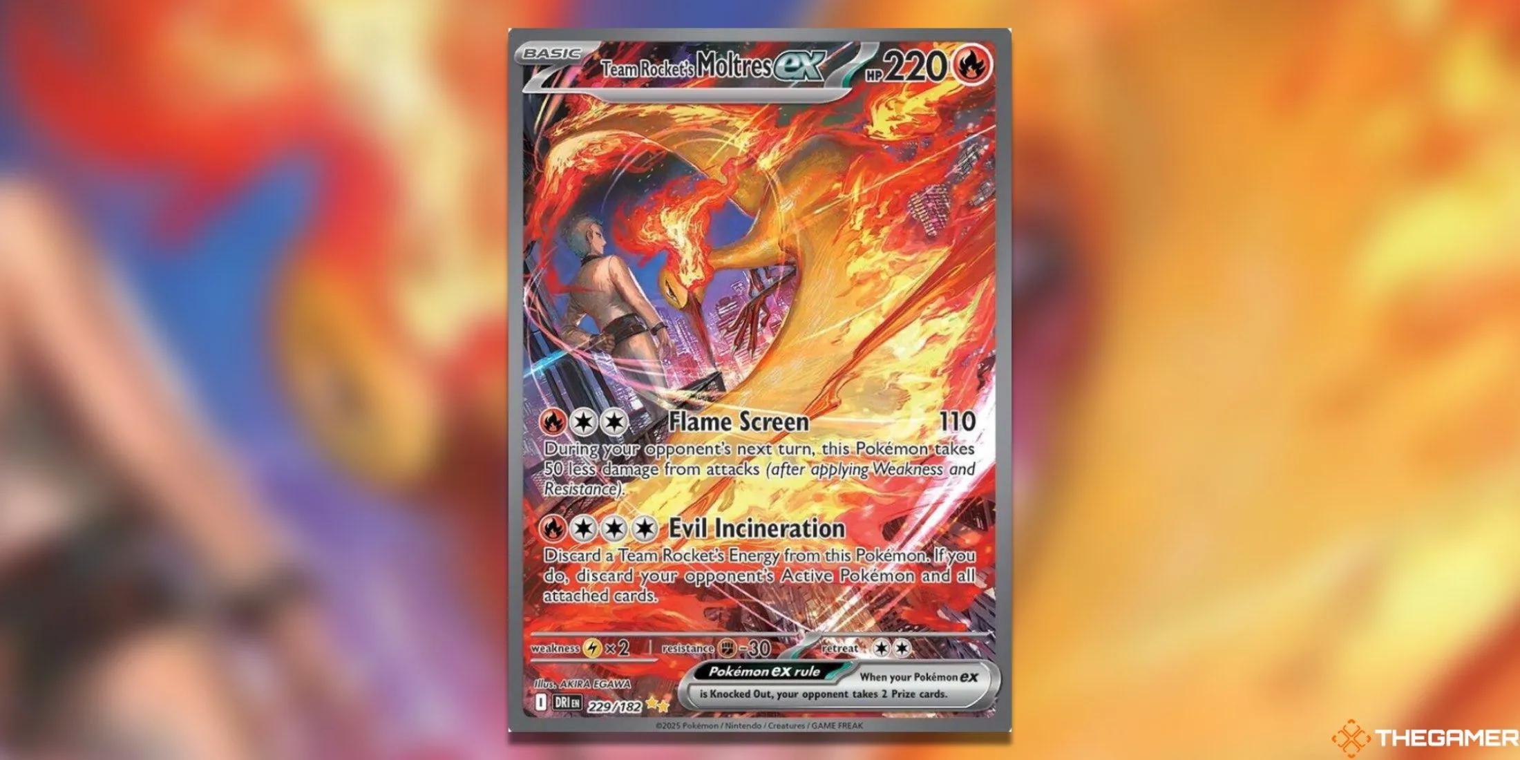 Thẻ bài Pokemon TCG Team Rocket’s Moltres ex Special Illustration Rare với hình ảnh Moltres trong khung cảnh tối màu ấn tượng