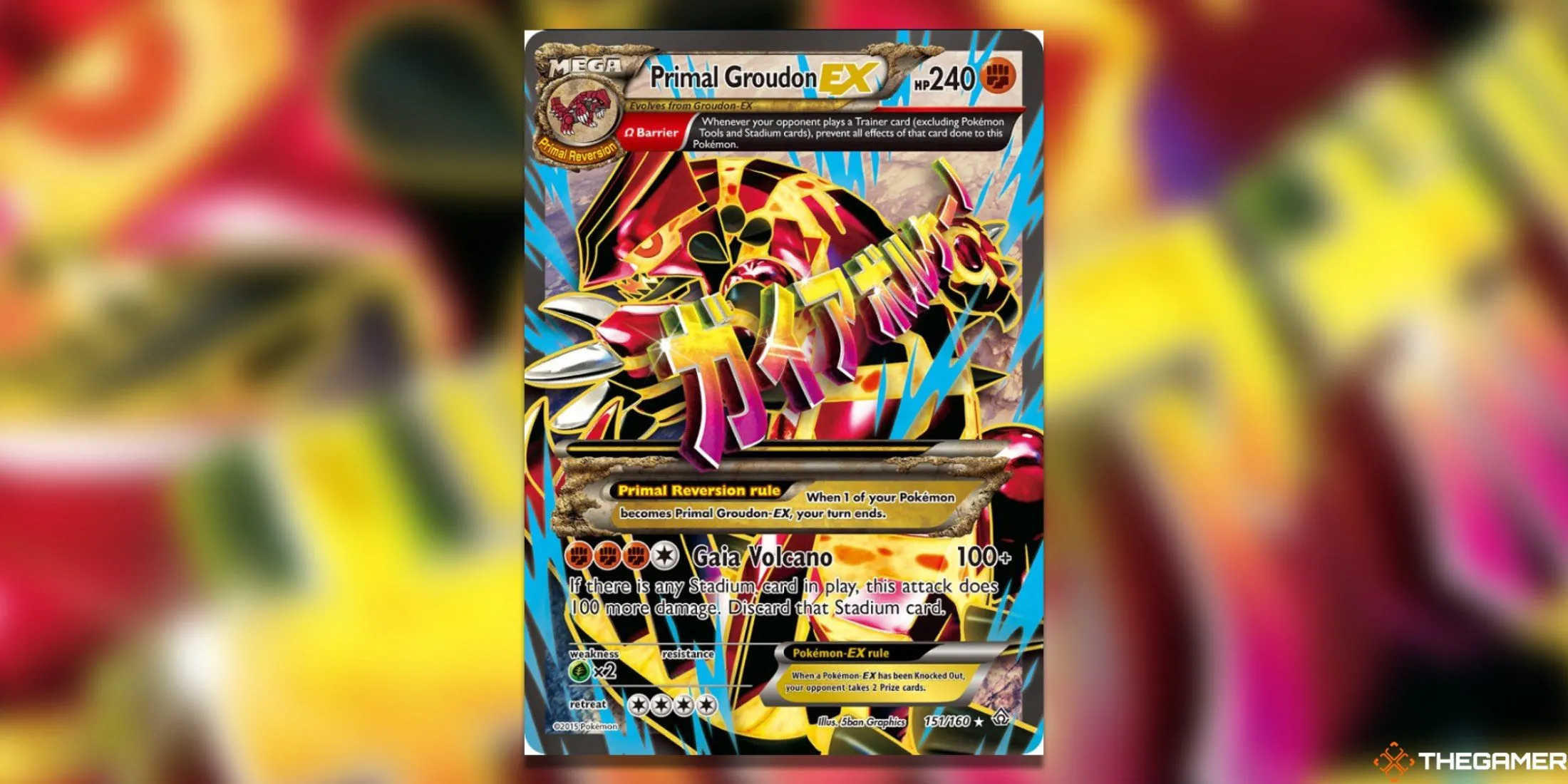 Thẻ bài Primal Groudon EX Full Art từ bộ Primal Clash Pokemon TCG cho thấy sức mạnh của Địa Long