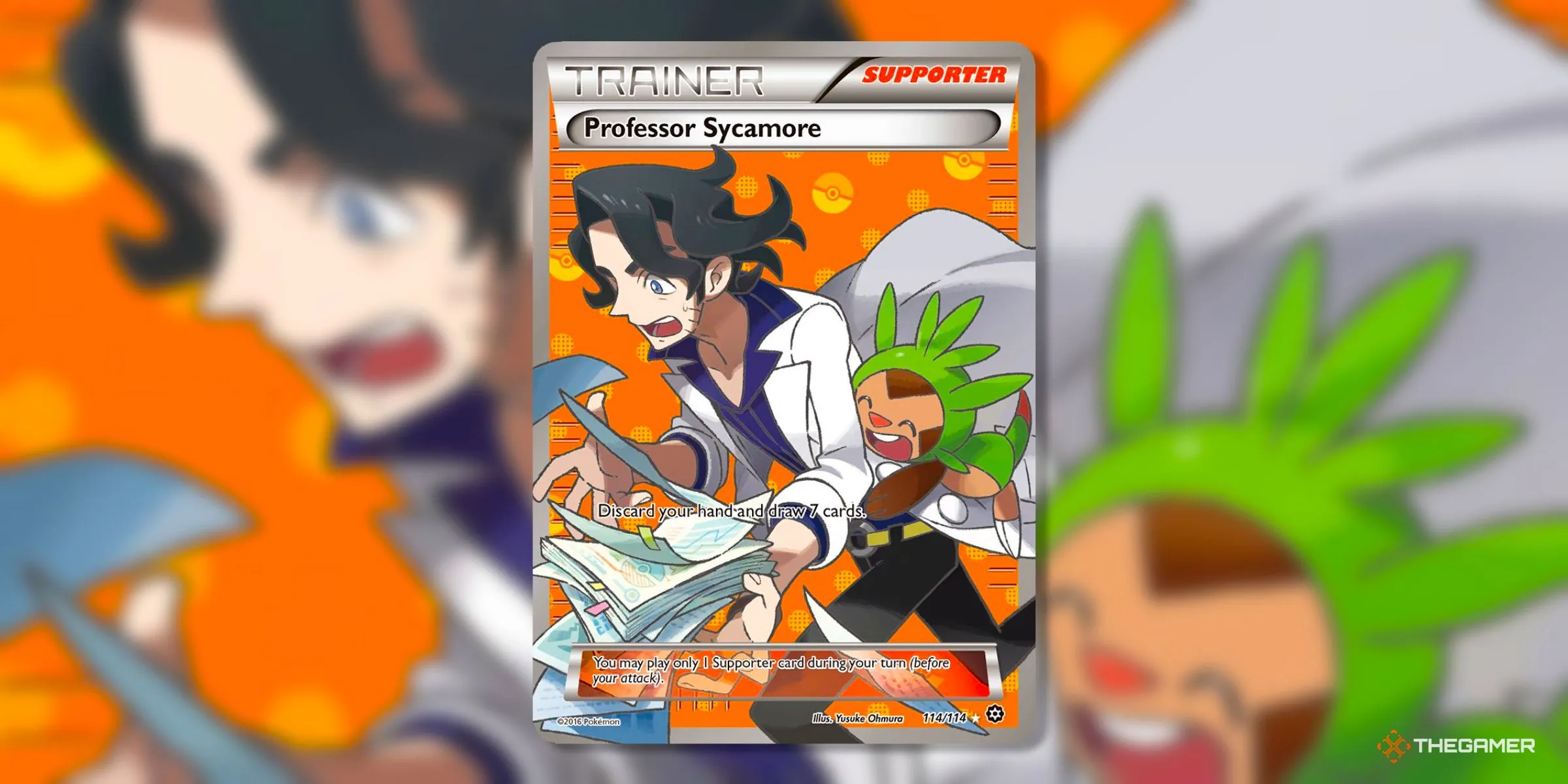 Thẻ bài Professor Sycamore Ultra Rare (114) thuộc set Steam Siege kỷ nguyên XY của Pokemon TCG.
