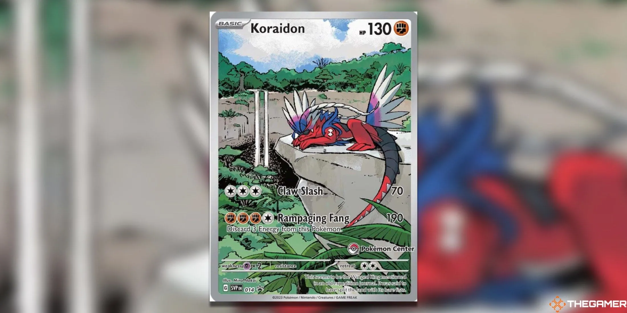 Thẻ bài promo Koraidon độc quyền Pokemon Center từ bộ Scarlet & Violet TCG.