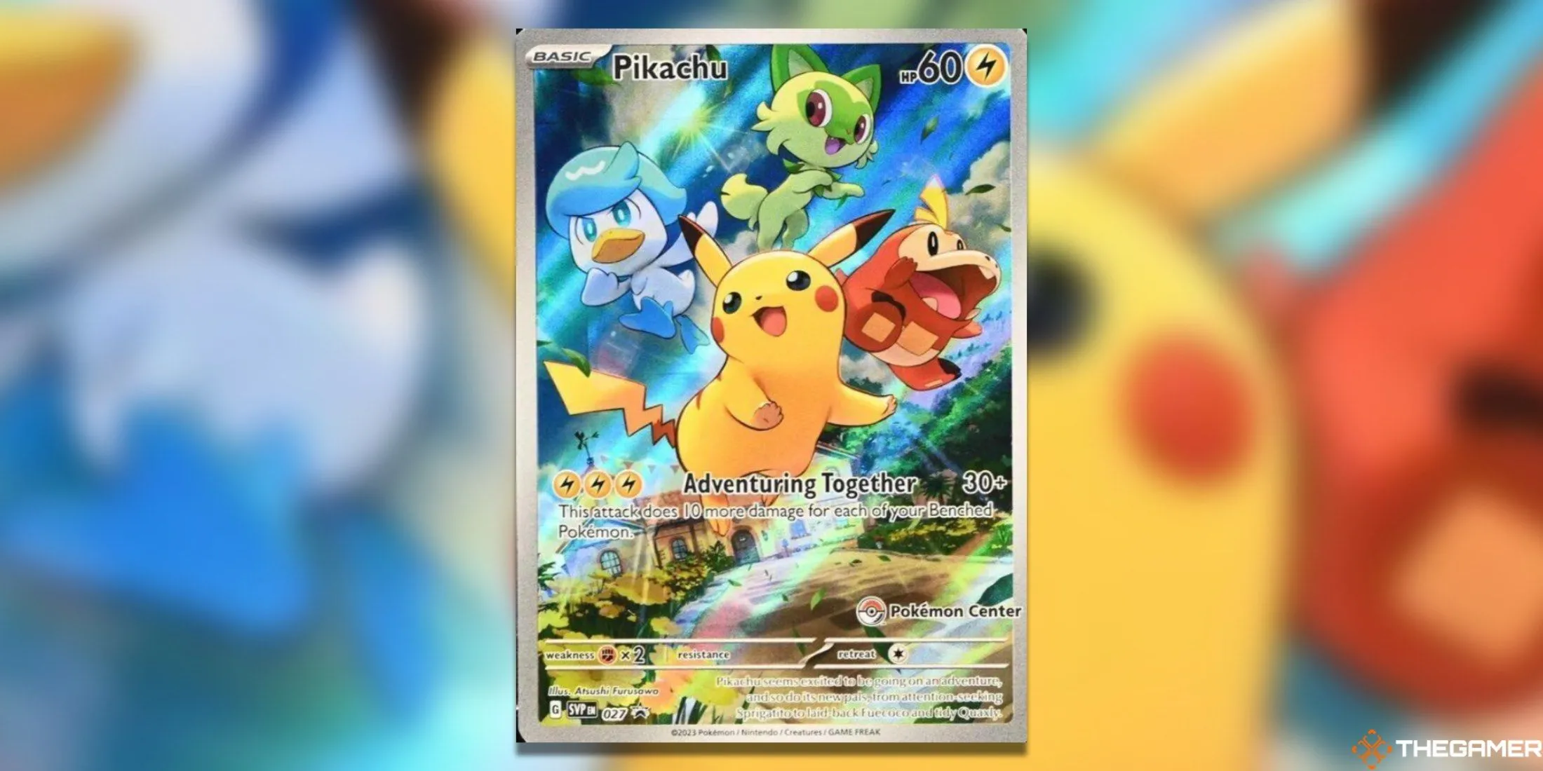 Thẻ promo Pikachu độc quyền Pokemon Center từ bộ Scarlet &amp; Violet TCG cùng bạn bè Paldean.