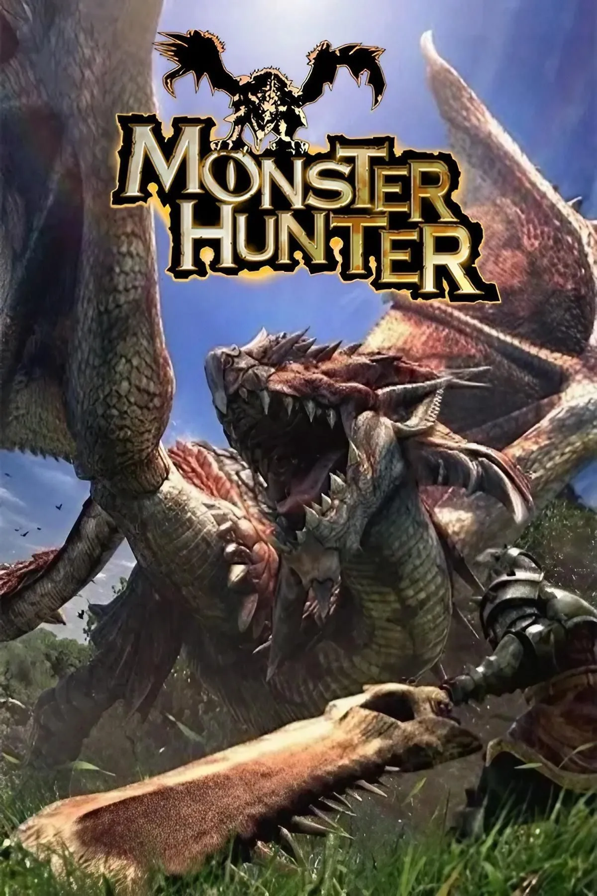 Thợ săn dũng mãnh đối đầu với quái vật rồng khổng lồ Rathalos trong thế giới Monster Hunter