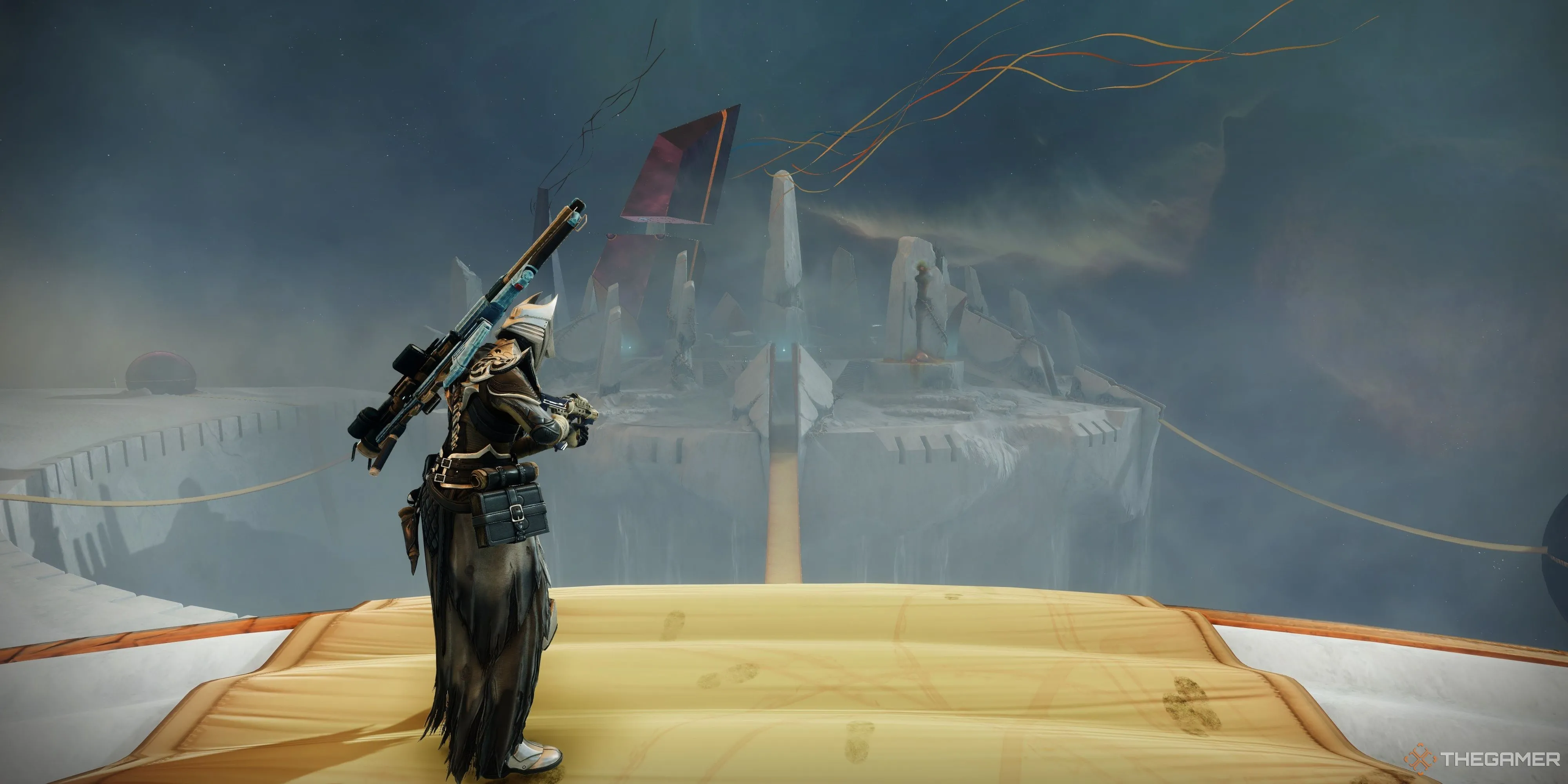 Toàn cảnh Raid Desert Perpetual trong Destiny 2: The Edge of Fate, nơi những Vệ Binh dũng cảm chiến đấu tìm kiếm vũ khí God Roll.