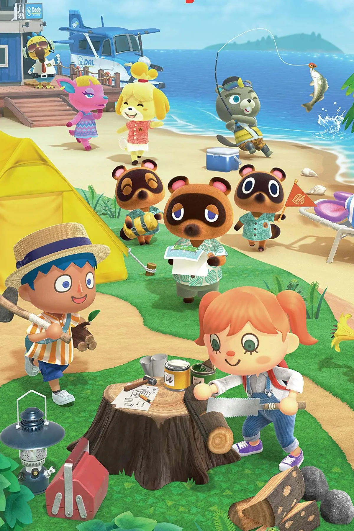 Tom Nook và Isabelle chào đón người chơi đến hòn đảo hoang trong Animal Crossing: New Horizons, khởi đầu cuộc sống mô phỏng đầy thư giãn.