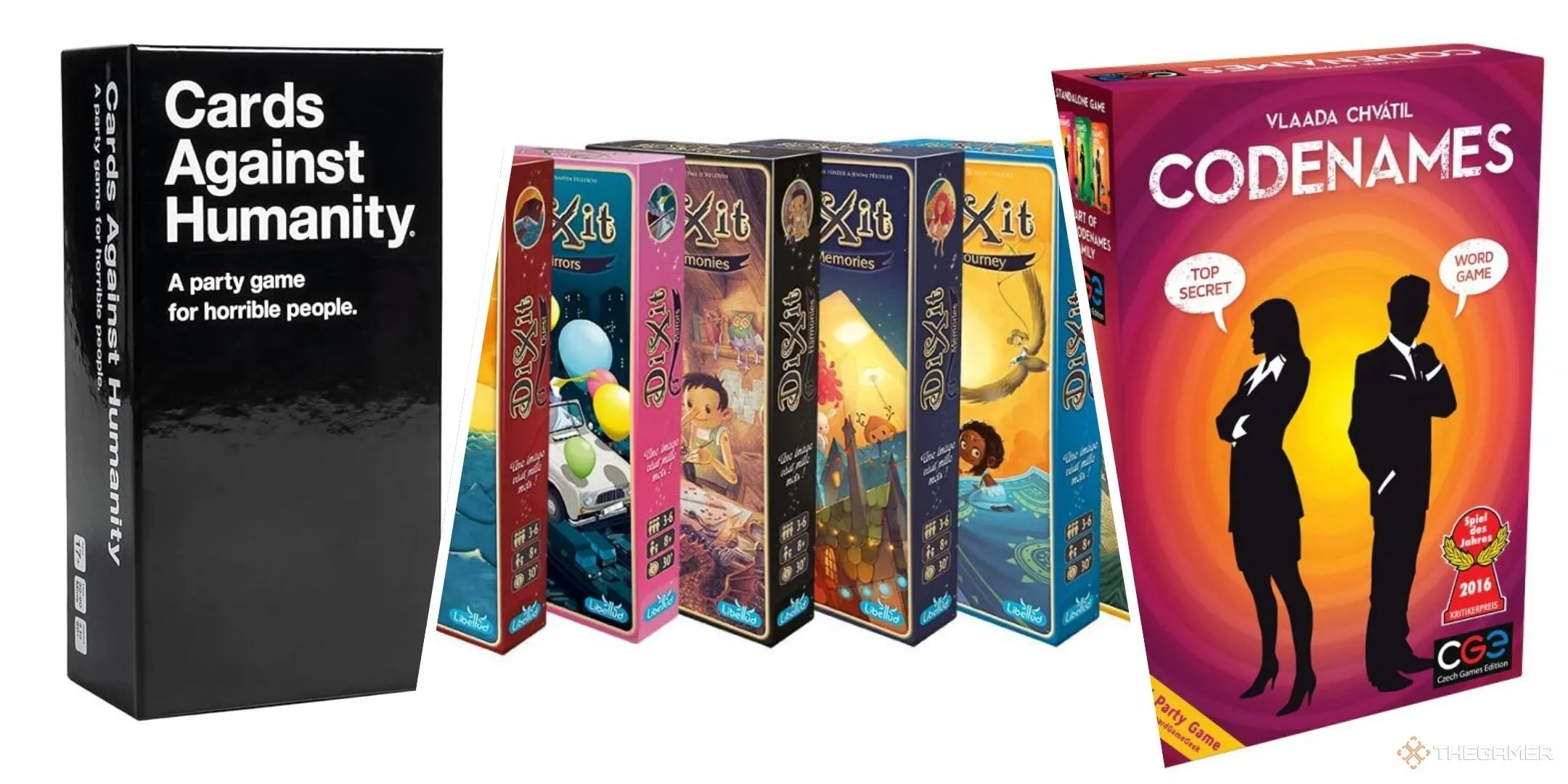 Tổng hợp các tựa game board game phổ biến như Cards Against Humanity, Dixit và Codenames thể hiện sự đa dạng của thế giới board game.