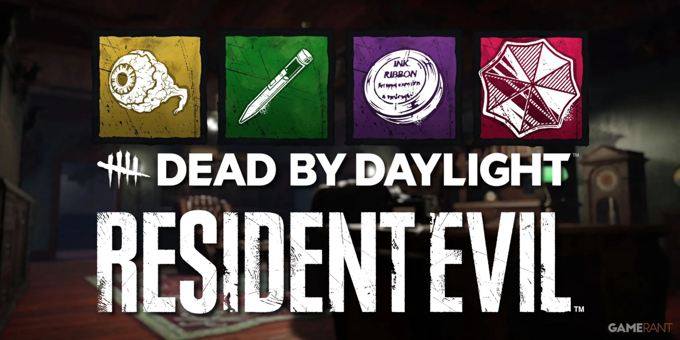 Tổng quan các Add-on của Nemesis trong Dead by Daylight với logo Resident Evil.