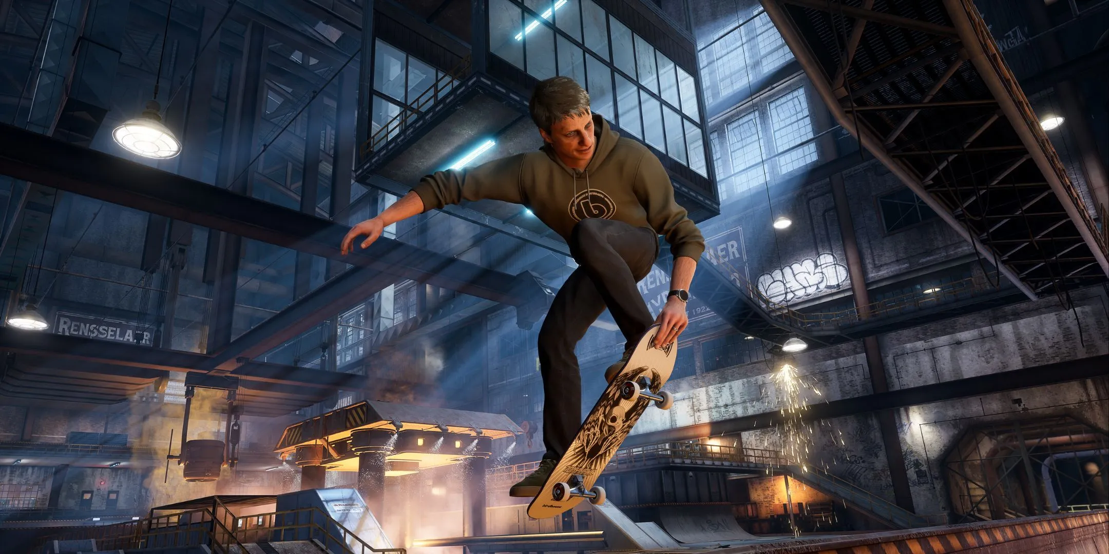 Tony Hawk đang thực hiện trick trên ván trượt, biểu tượng của dòng game Tony Hawk's Pro Skater.