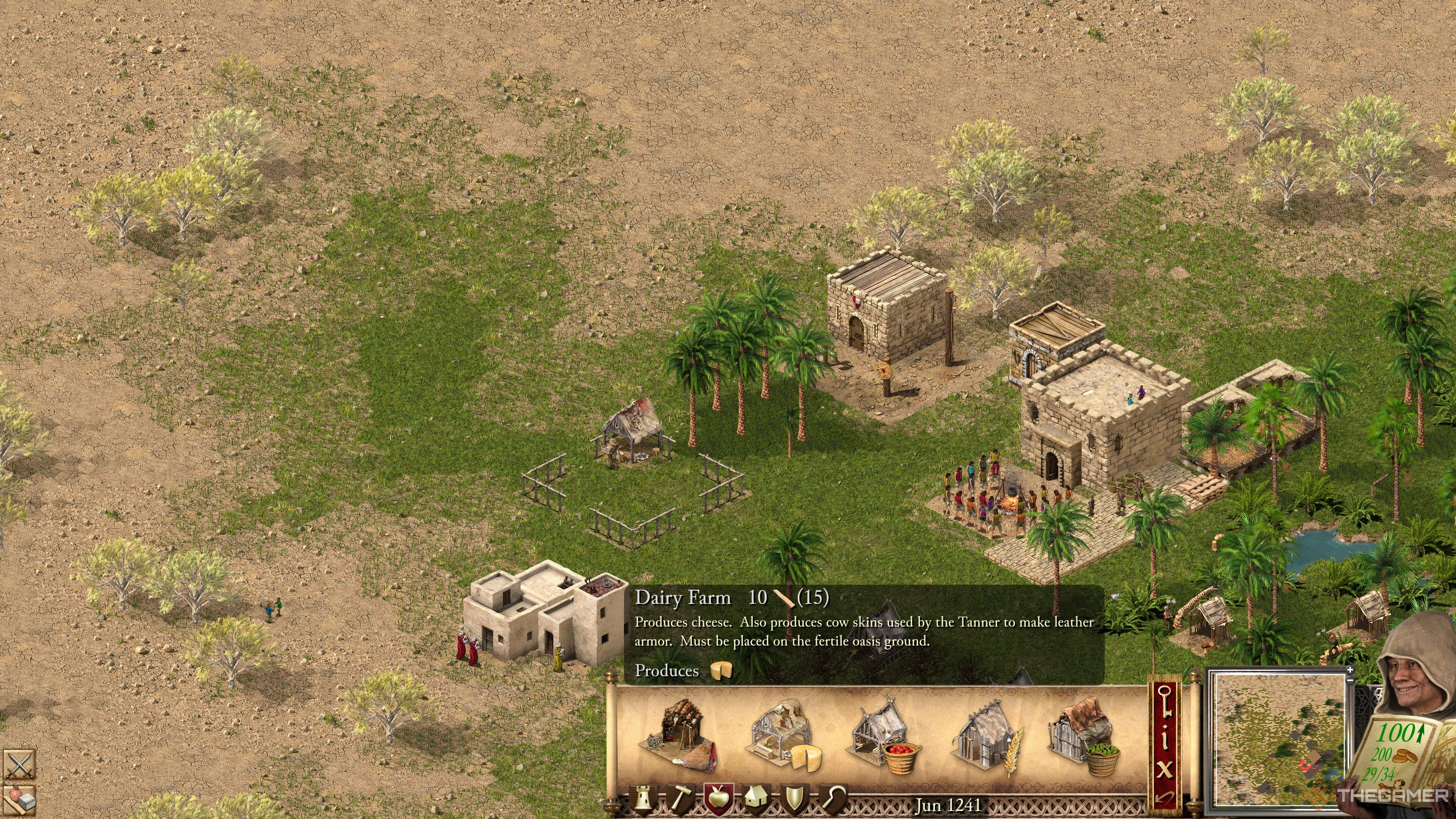 Trang trại bò sữa trong Stronghold Crusader Definitive Edition sản xuất phô mai.