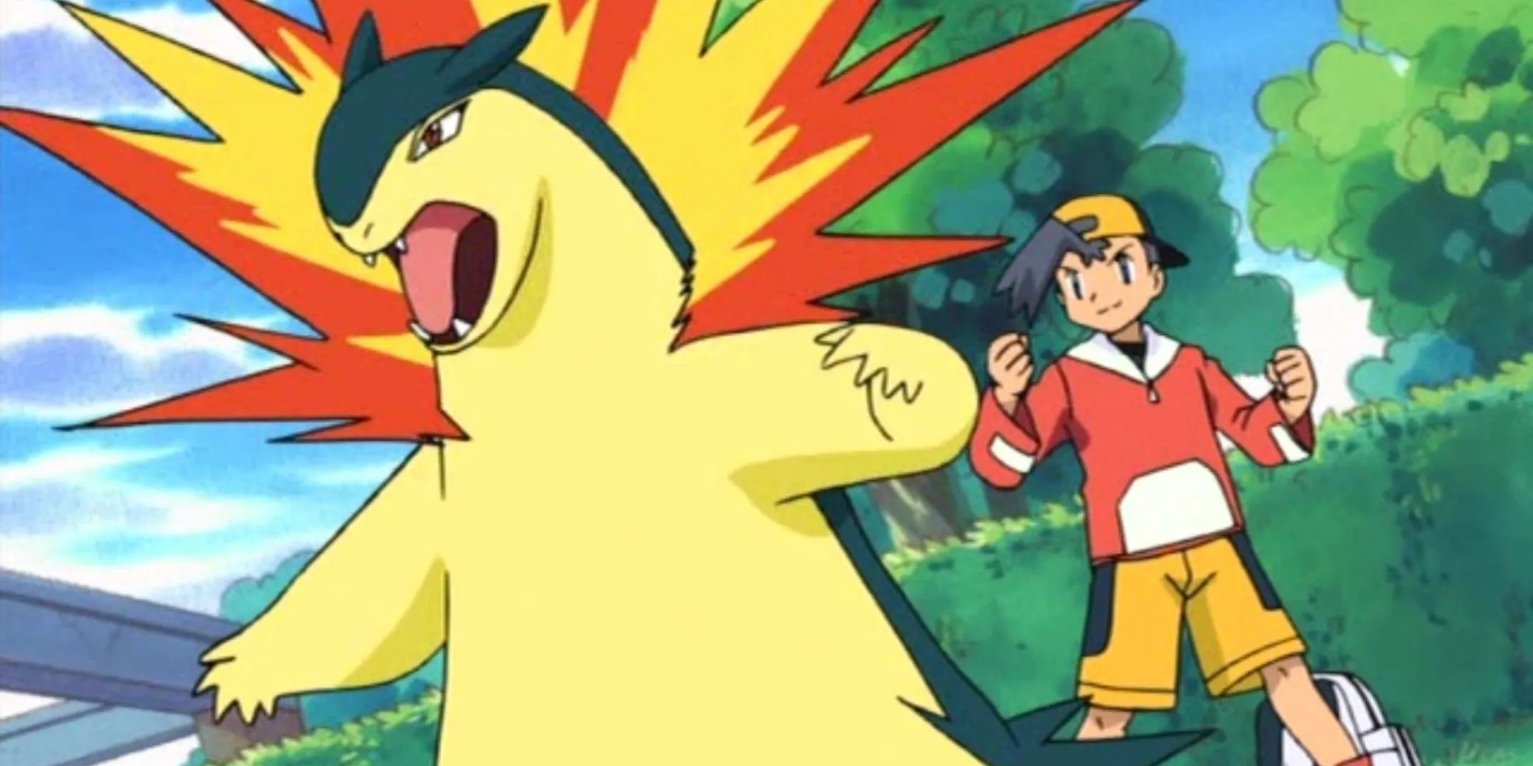 Typhlosion và huấn luyện viên chuẩn bị giao chiến trong một trận đấu Pokemon