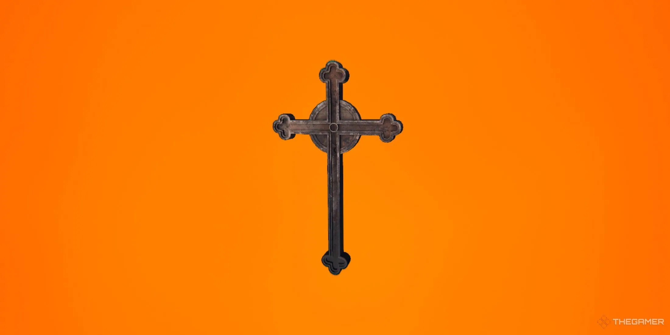 Vật phẩm Crucifix trong Phasmophobia với nền màu cam gradient