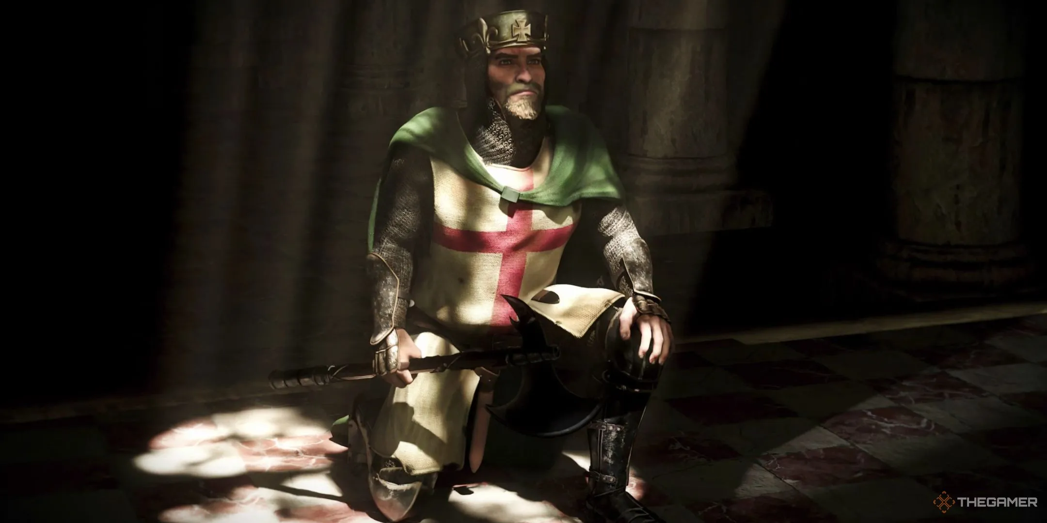 Vua Richard ăn mừng chiến thắng trong Stronghold Crusader Definitive Edition.