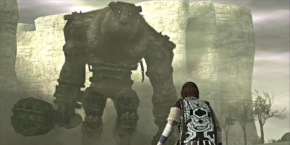 Wander đối mặt với Colossus khổng lồ trên thảo nguyên rộng lớn, một mình chiến đấu.