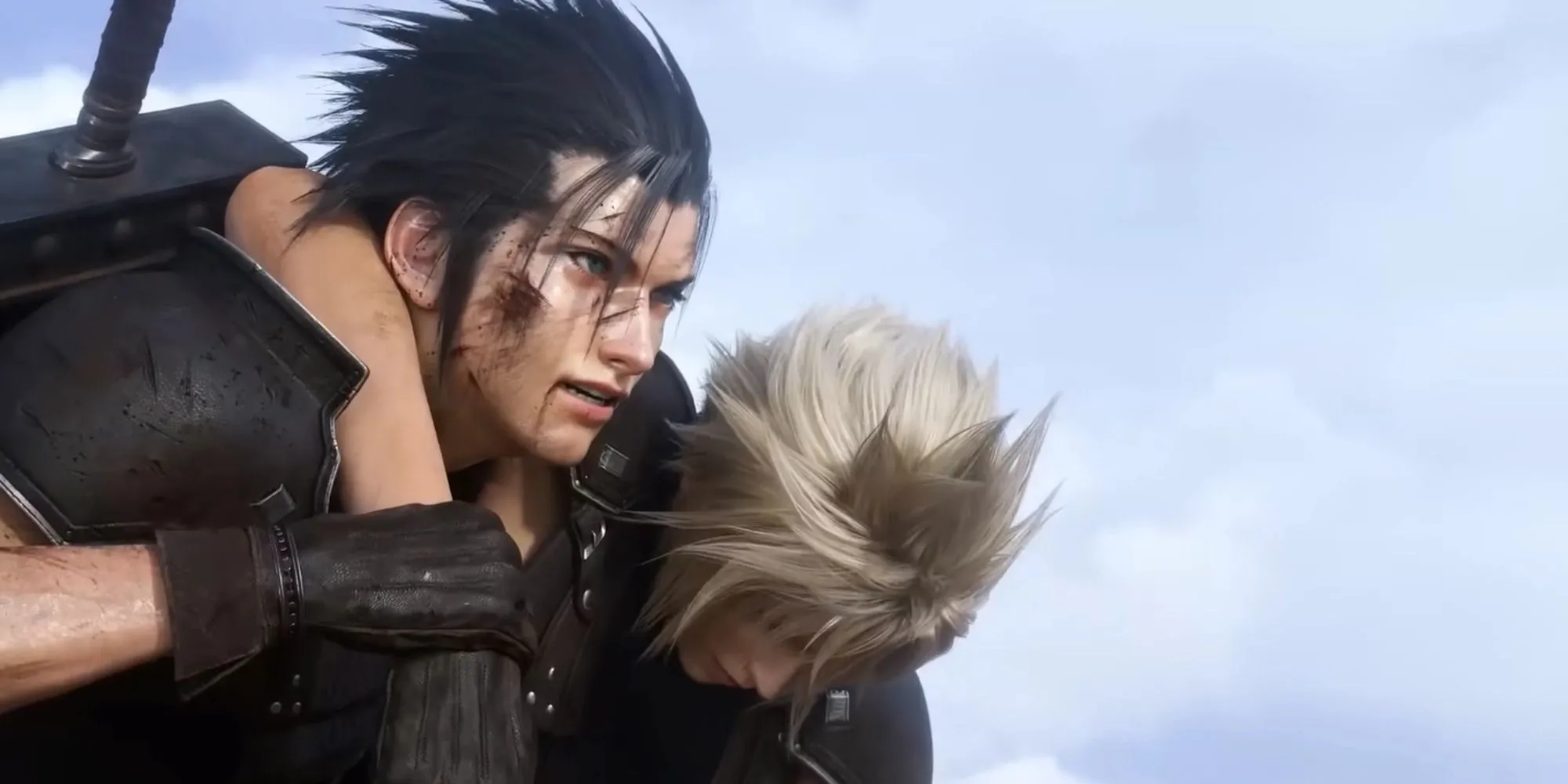 Zack Fair bảo vệ Cloud Strife trong Final Fantasy VII: Crisis Core, một cảnh tượng bi tráng bị &quot;anime hóa&quot; quá mức làm biến đổi cốt truyện gốc.