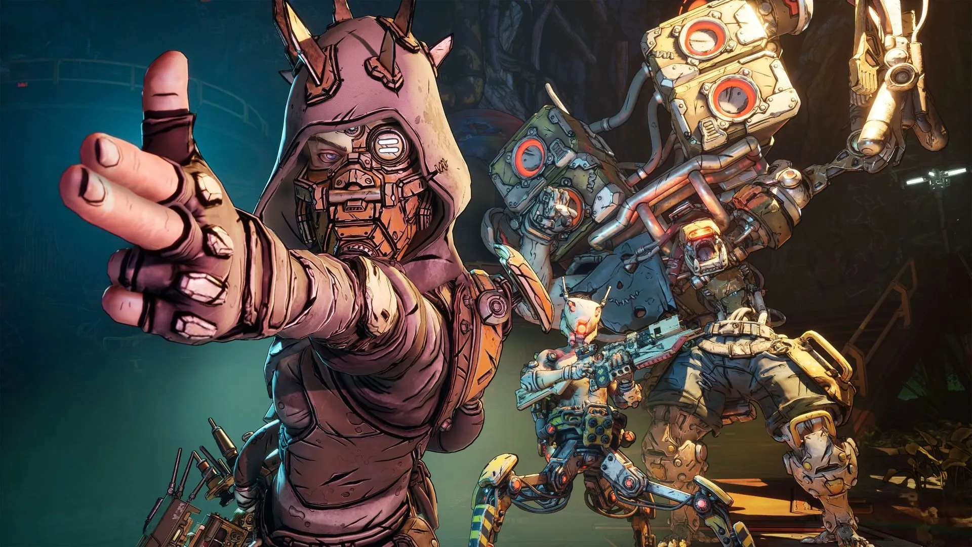 Ảnh quảng bá Borderlands 4 kẻ cướp tạo dáng súng ngón tay