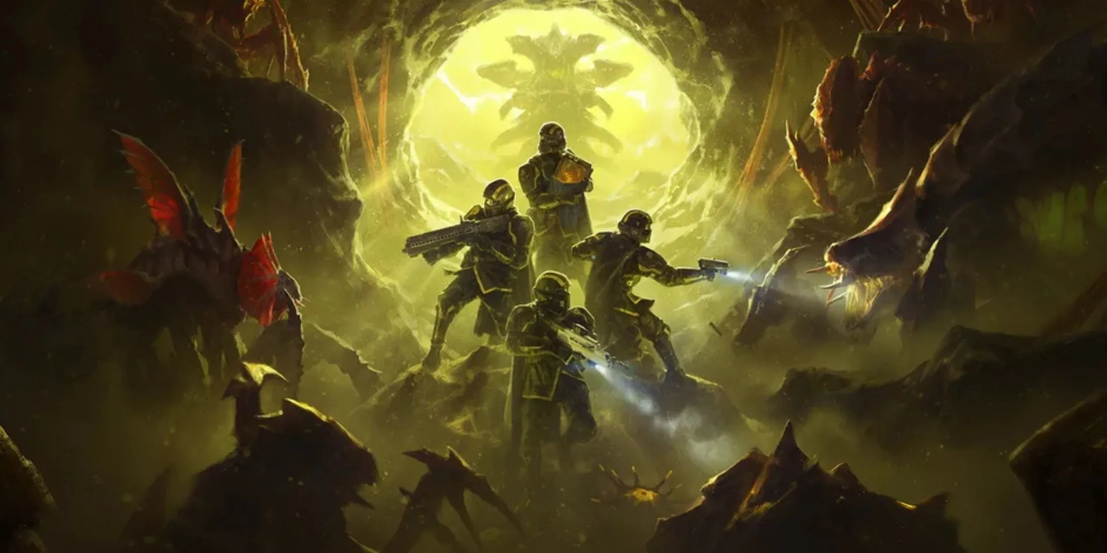 Artwork chính thức của Helldivers 2 mô tả chiến binh Helldiver kiên cường giữa cuộc chiến khốc liệt, tượng trưng cho những thử thách và bản cập nhật mới trong game