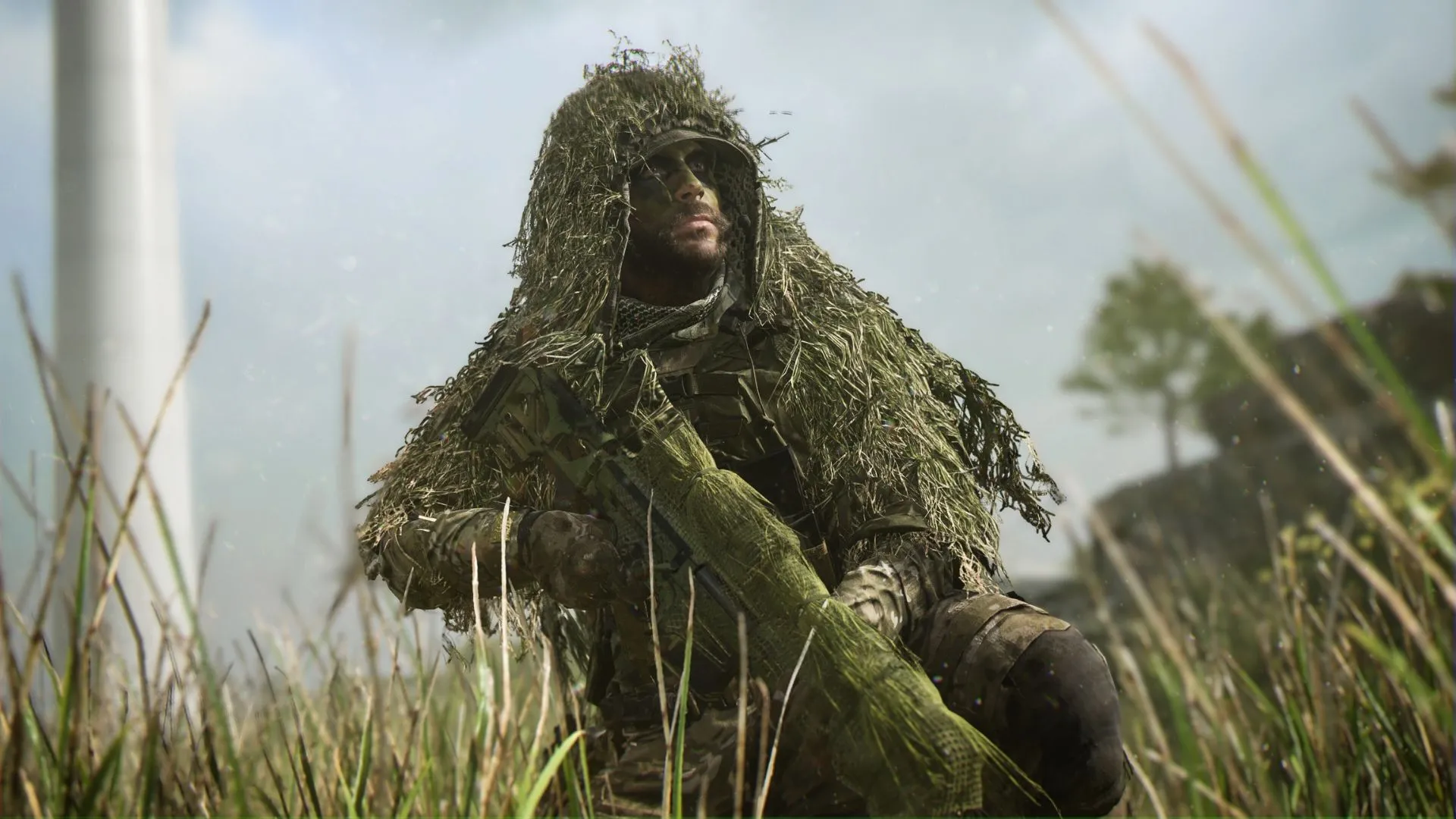 Cảnh cận mặt một người lính Call of Duty sẵn sàng chiến đấu, thể hiện tinh thần anh hùng và khốc liệt của series Modern Warfare