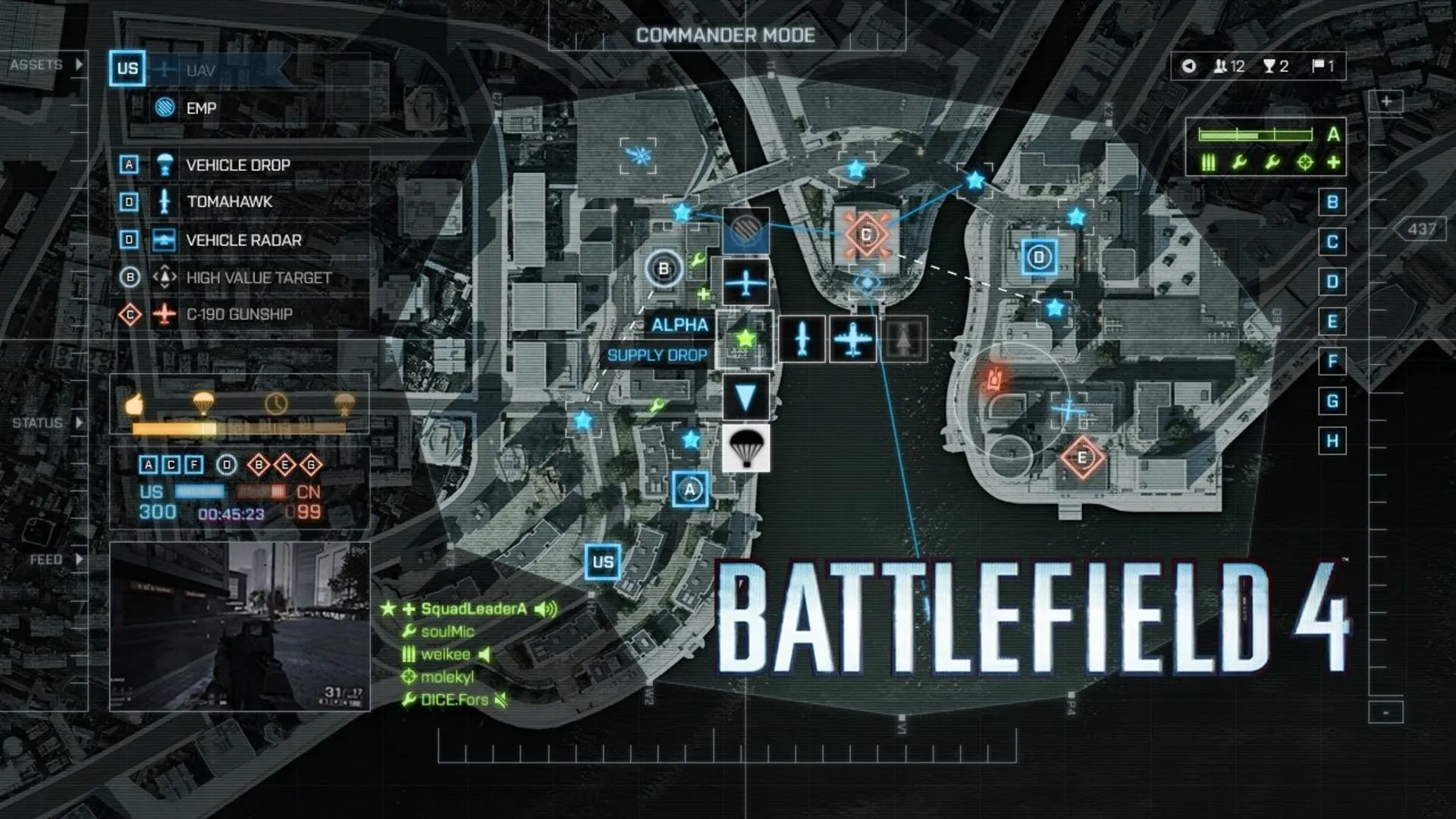 Chế độ Commander Mode trong Battlefield 4 cho phép chỉ huy toàn bản đồ