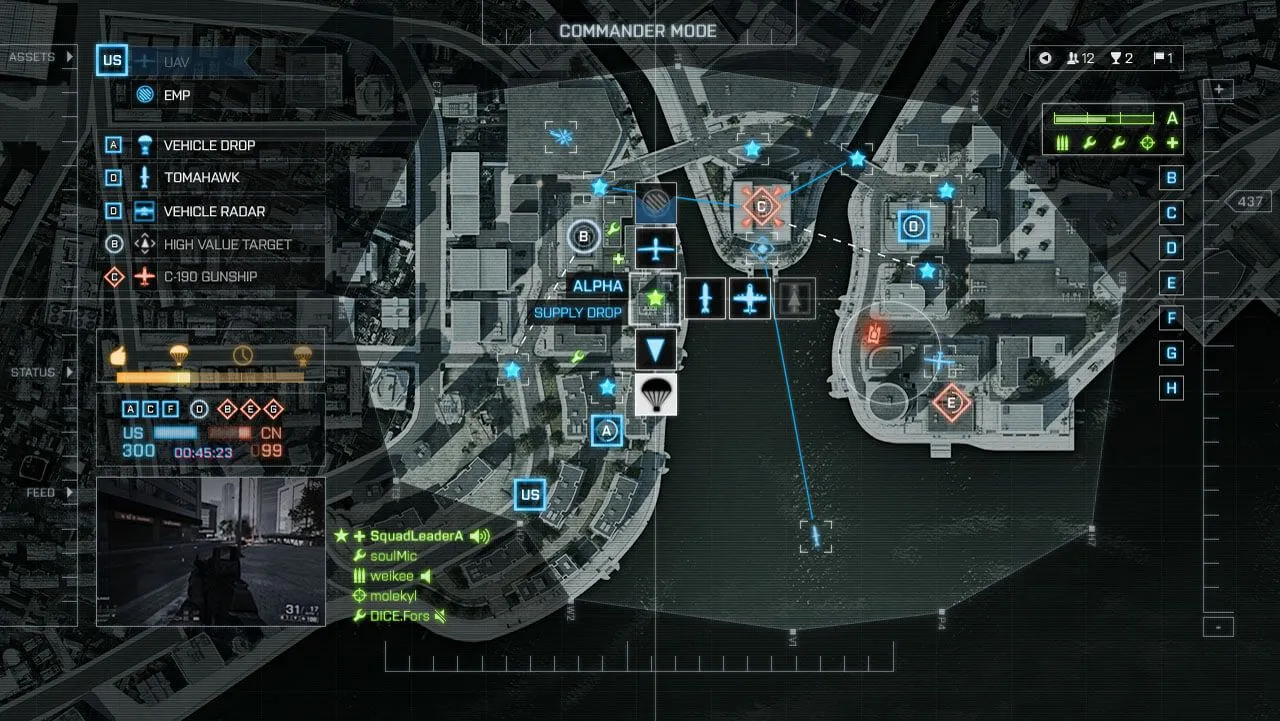 Giao diện chỉ huy Commander Mode trên thiết bị di động của Battlefield 4