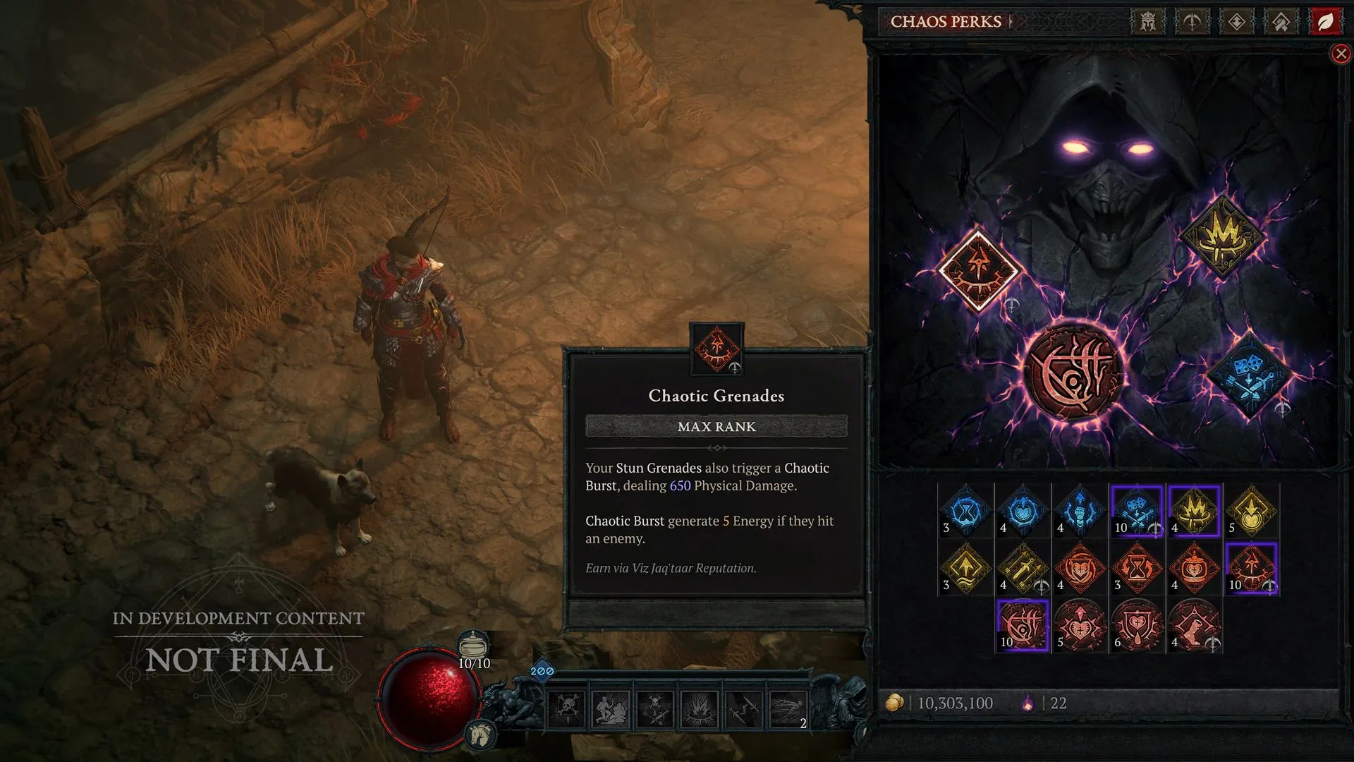 Giao diện hiển thị các Đặc quyền Hỗn Loạn (Chaos Perks) trong Diablo 4 Mùa 10