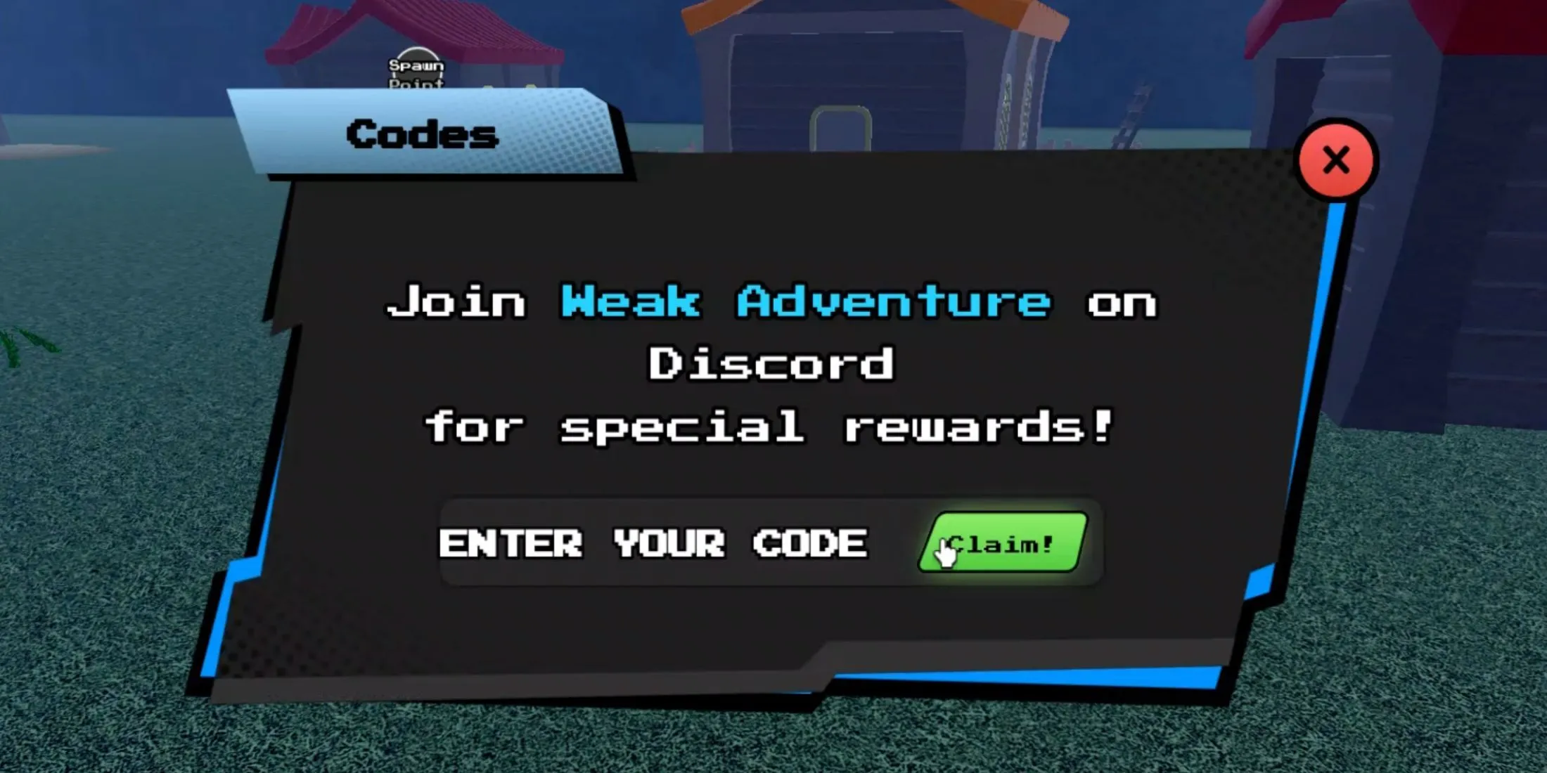 Giao diện tab nhập mã code trong Aether Adventure