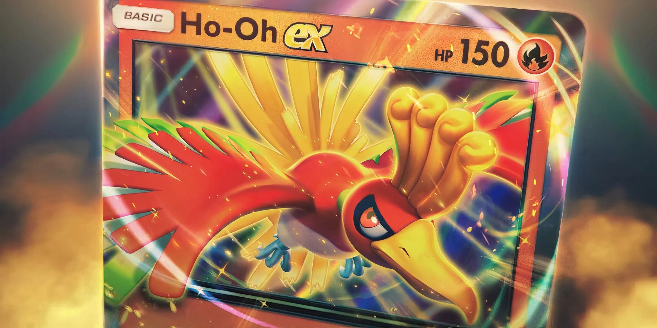 Hình ảnh quảng bá bản cập nhật Wisdom of Sea and Sky của Pokemon TCG Pocket với Ho-Oh EX.