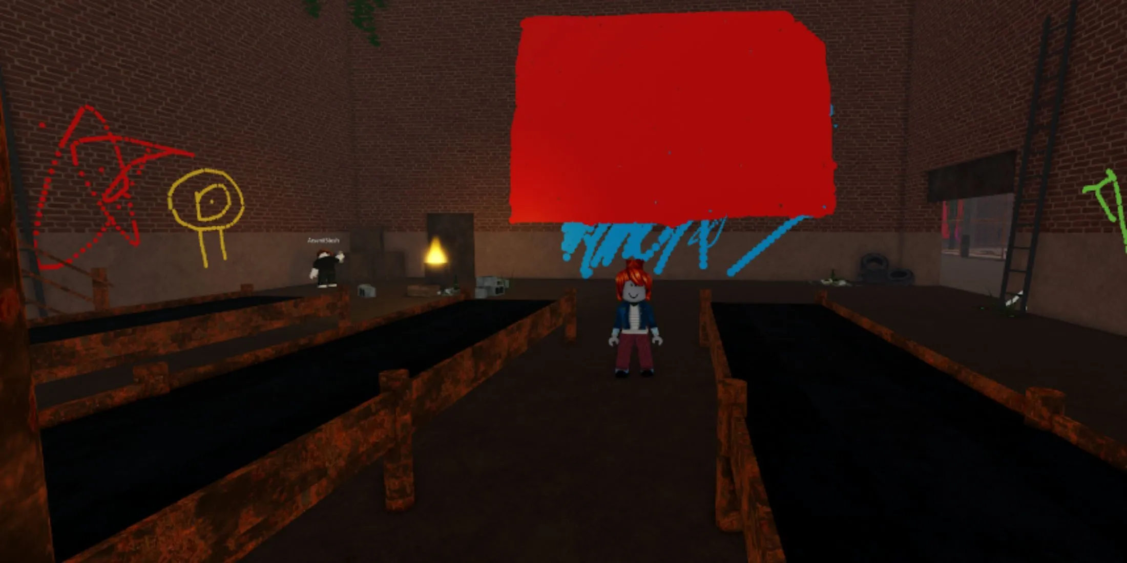 Nhân vật Roblox thể hiện khả năng sáng tạo với công cụ Spray Paint và nhãn dán độc đáo.