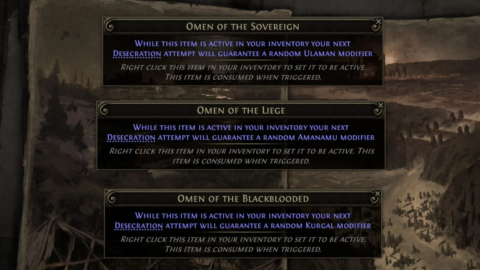 Omen of the Sovereign, Liege và Blackblooded giúp tinh chỉnh Desecrated modifiers trong Path of Exile 2