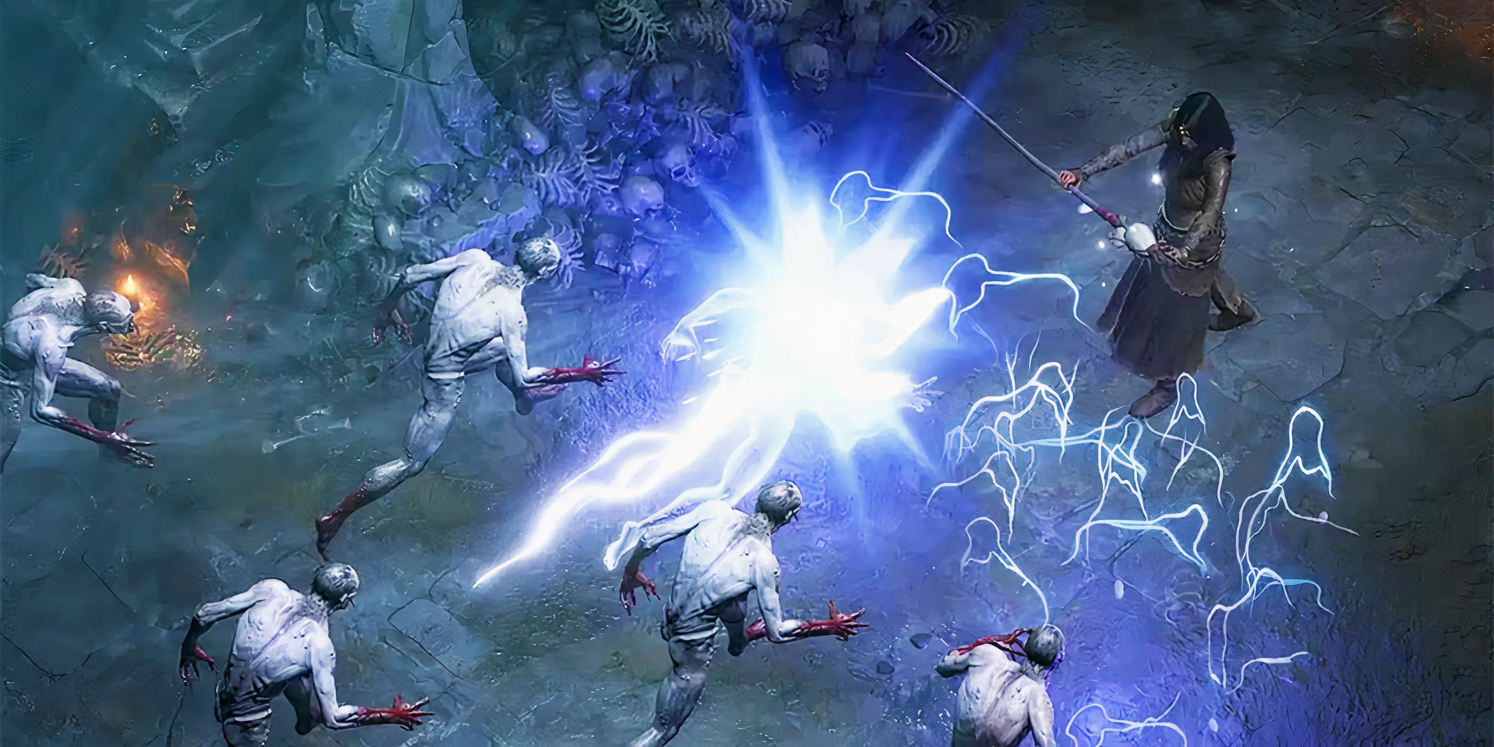 Pháp sư Diablo 4 tung chiêu sét lan tỏa mạnh mẽ
