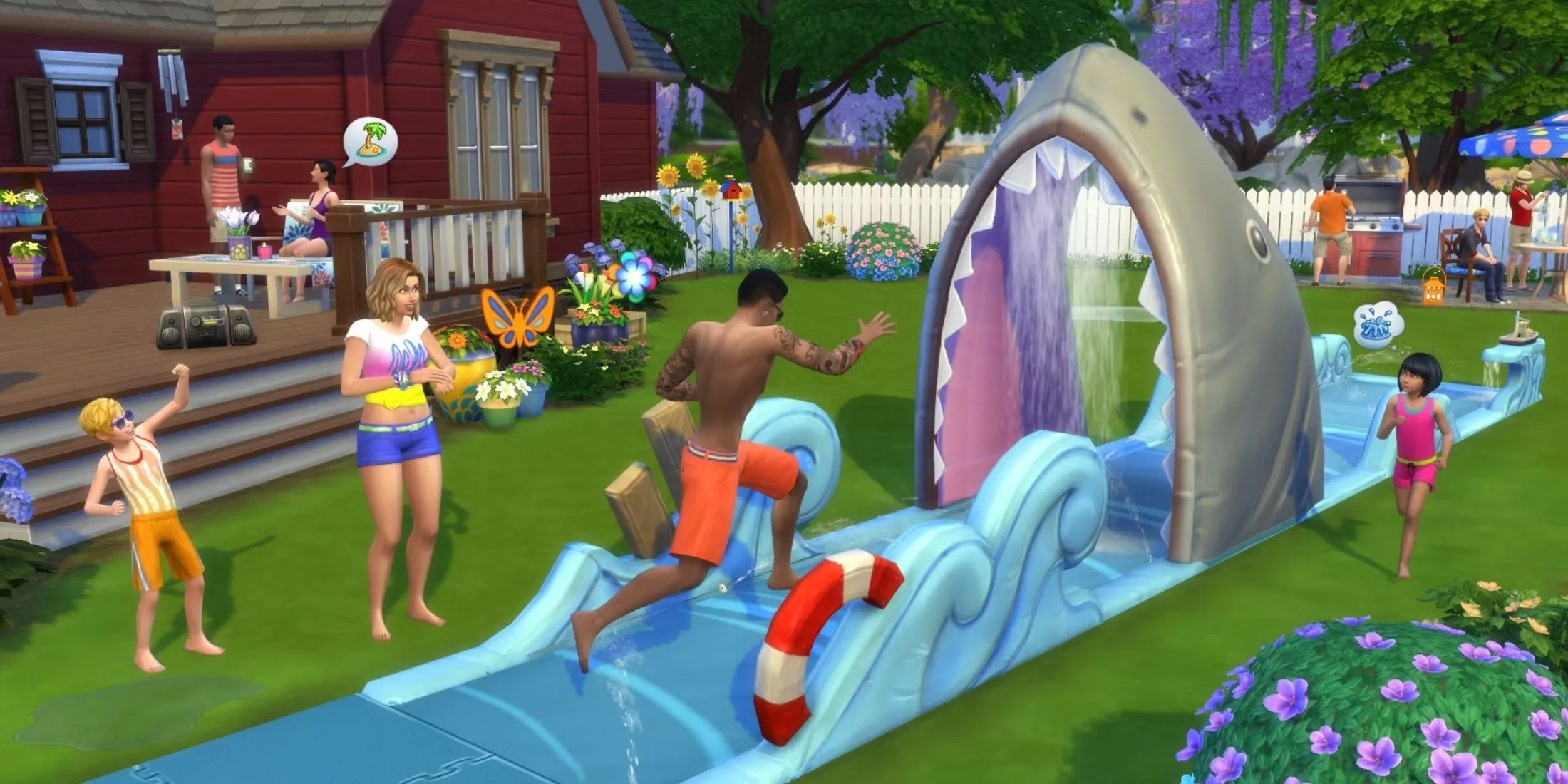 Sims tận hưởng các hoạt động ngoài trời như chèo thuyền kayak và đạp xe trong khu cắm trại