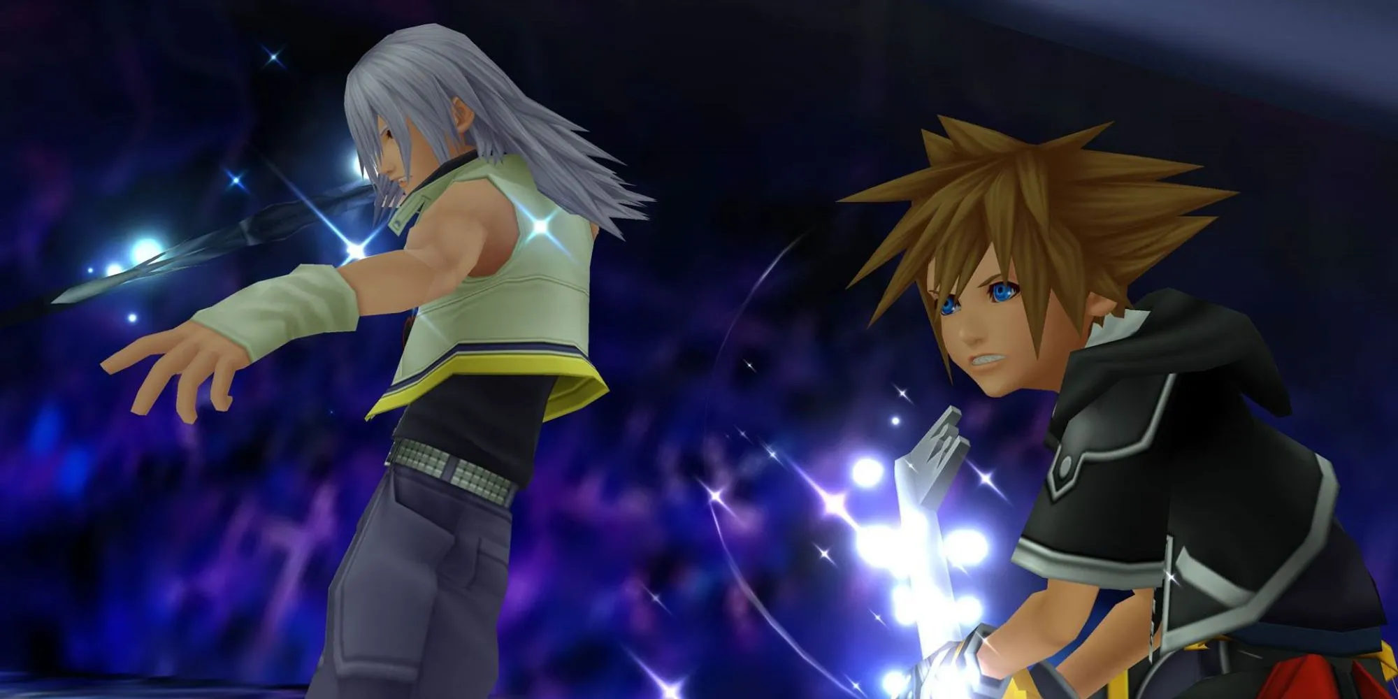 Sora và Riku cùng nhau đối mặt với Xemnas, một trong những trùm cuối đáng nhớ nhất của Kingdom Hearts 2, trong trận chiến định mệnh.