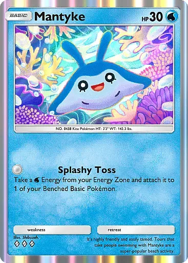 Thẻ Mantyke, Baby Pokemon hệ Nước, xuất hiện trong gói Secluded Springs của Pokemon TCG Pocket.