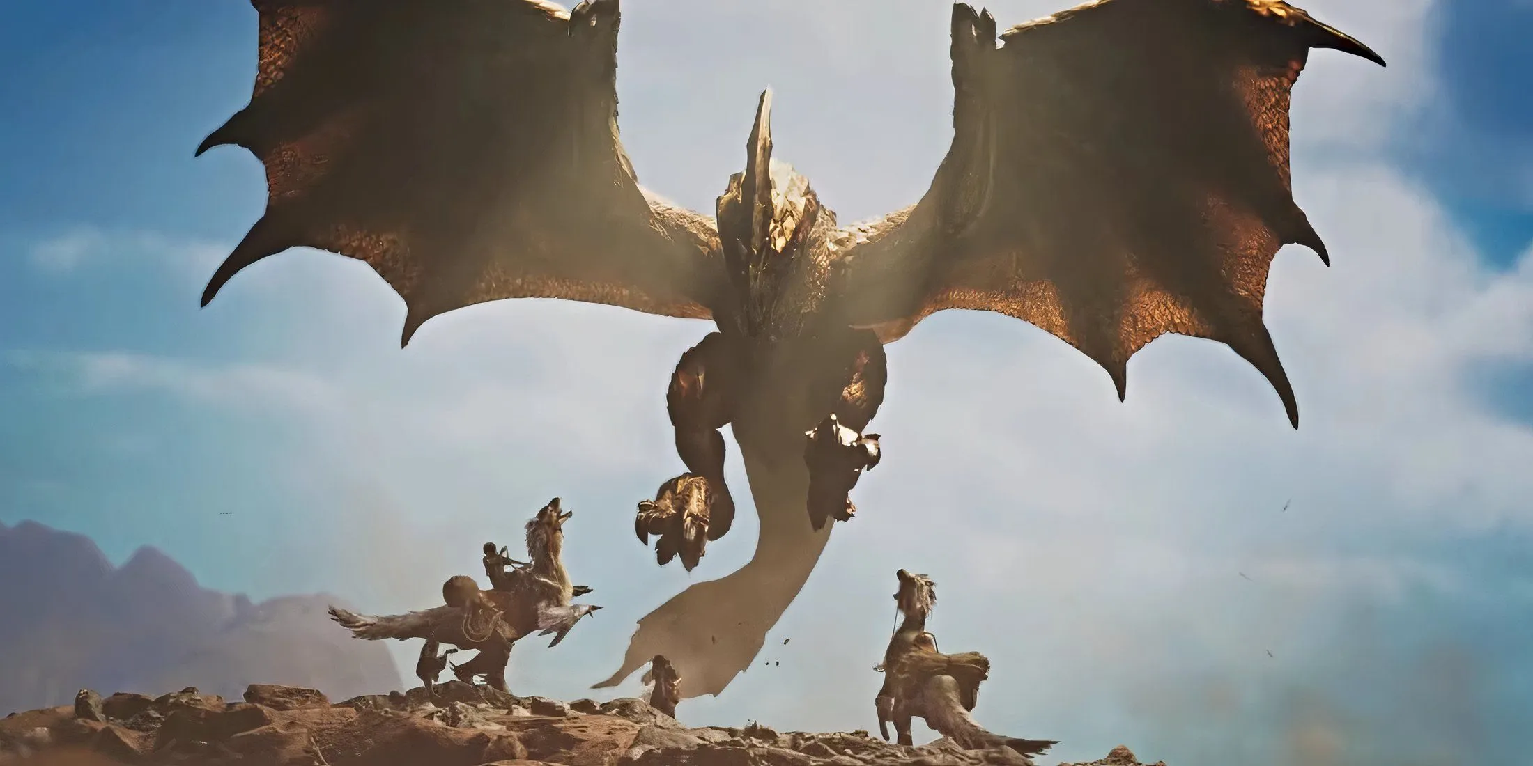 Thợ săn đối mặt với quái vật Seregios trong thế giới rộng lớn của Monster Hunter Wilds, tựa game chịu ảnh hưởng bởi giá PS5